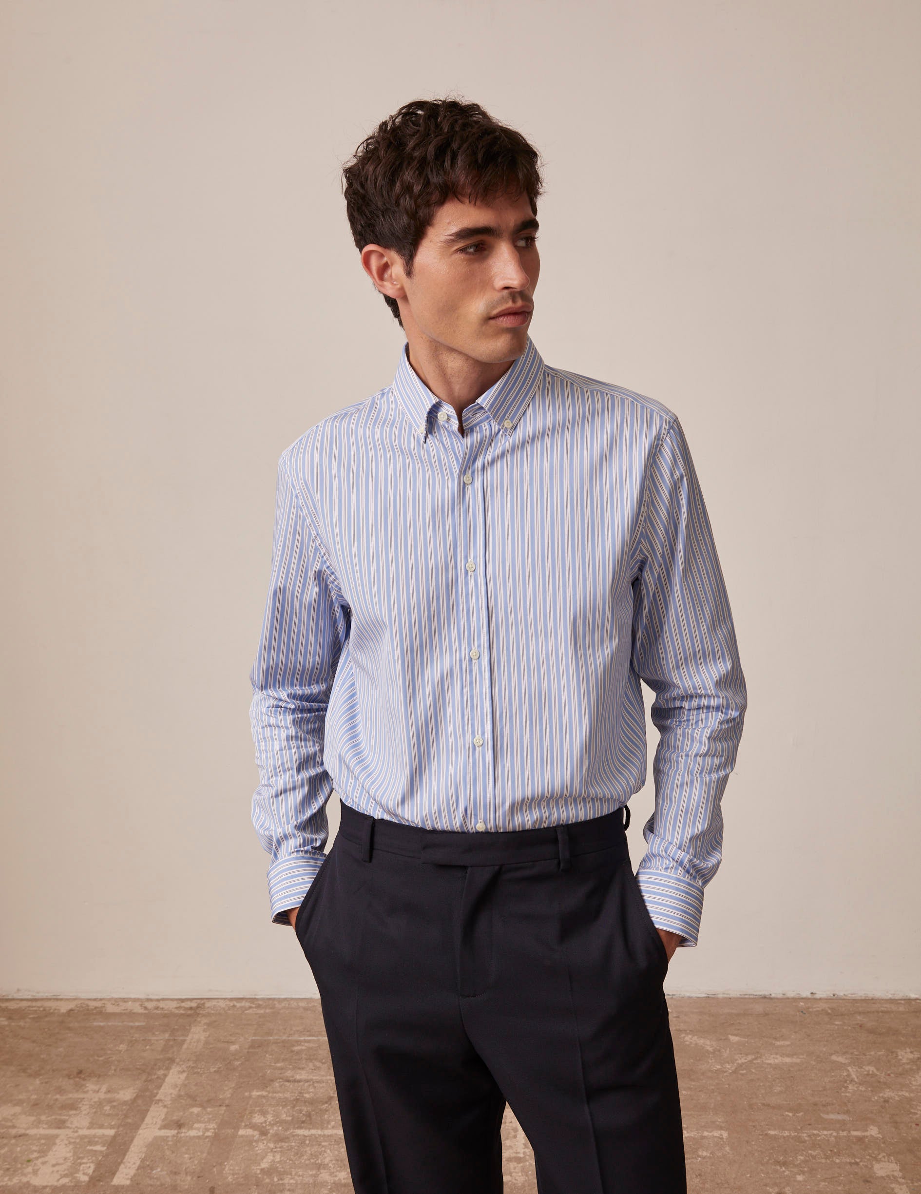 semi-fitted Blue striped shirt - Poplin - American Collar