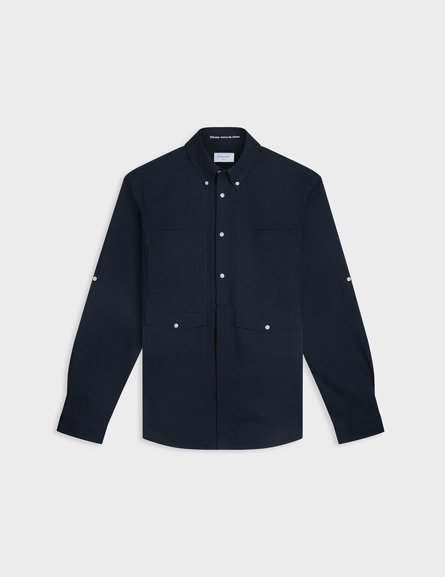 Antoine navy embroidered aviator shirt - Ripstop - Prodigious buttoned Collar#5