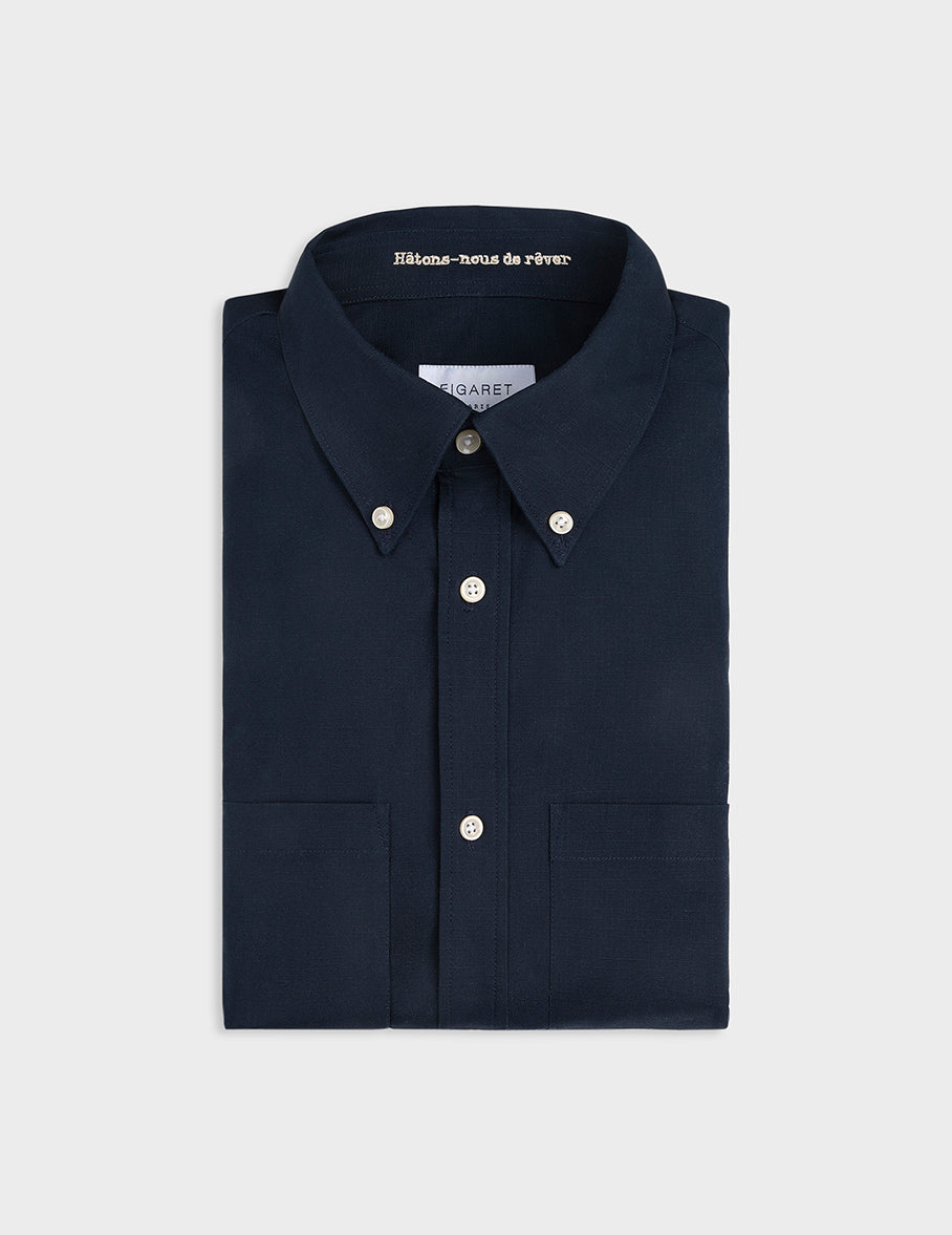 Antoine navy embroidered aviator shirt - Ripstop - Prodigious buttoned Collar