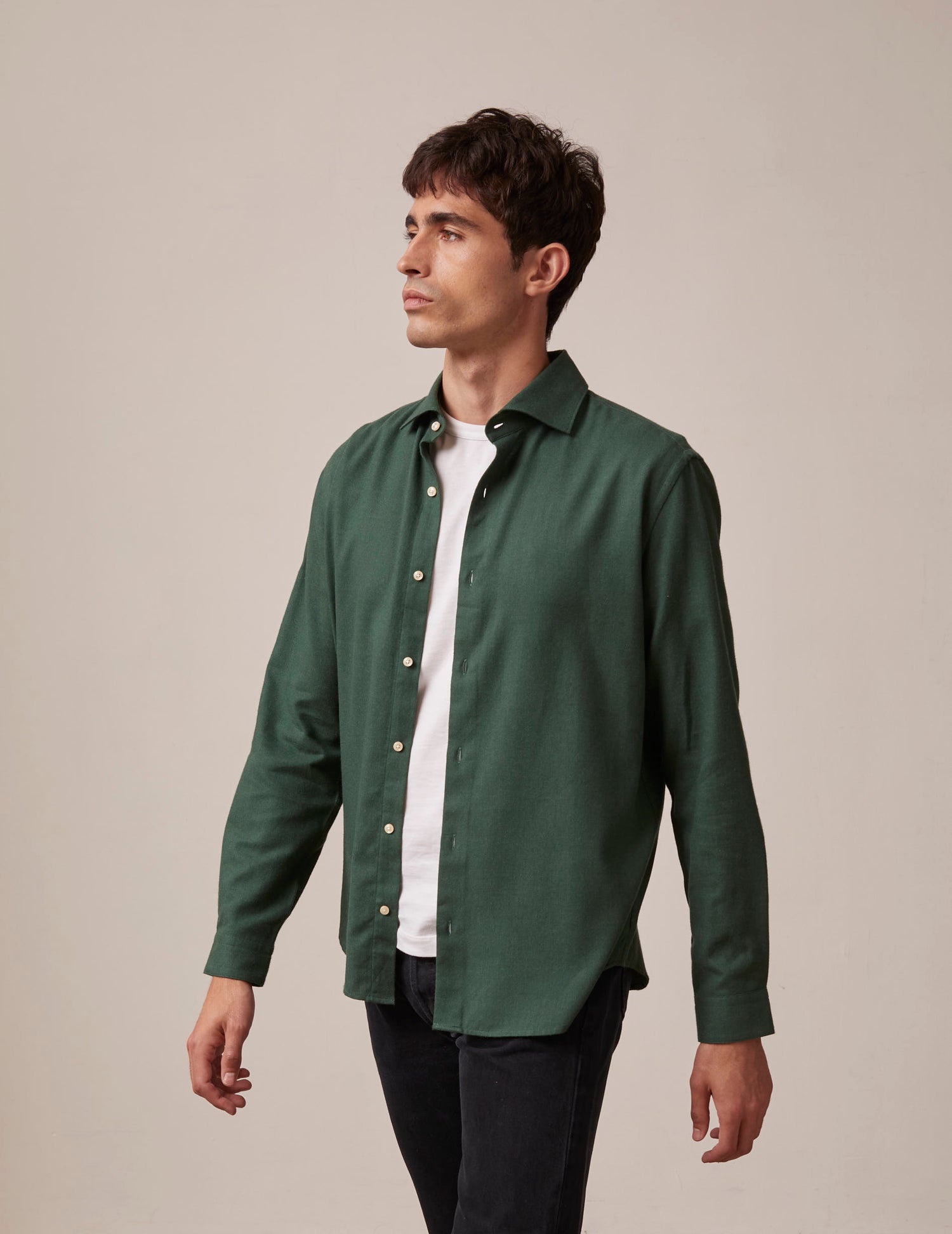 Green Aristote shirt - Flannel - Italian Collar#2