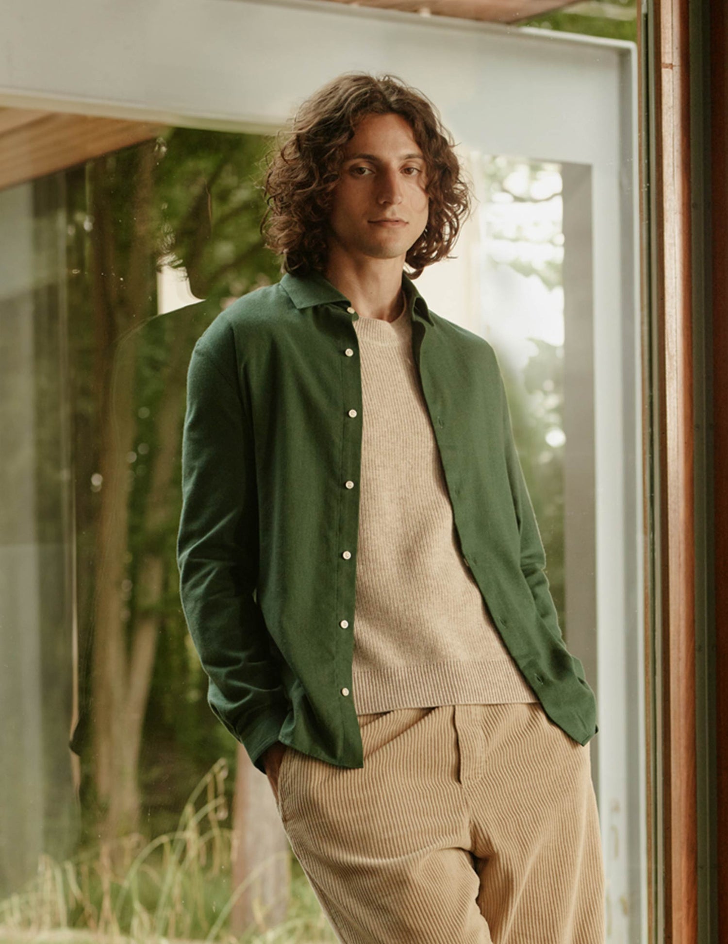 Green Aristote shirt - Flannel - Italian Collar