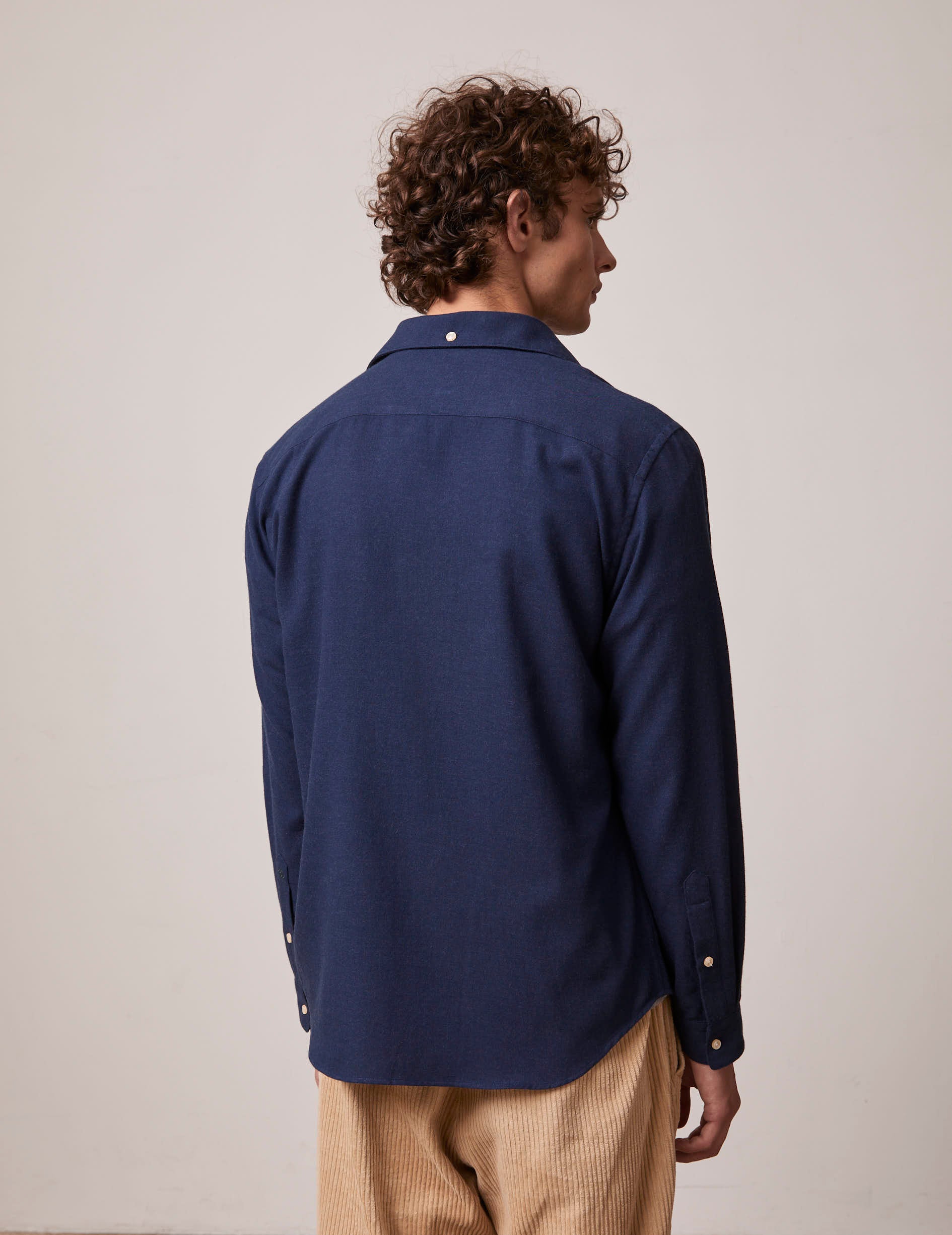 Navy blue Aristote shirt - Flannel - Italian Collar