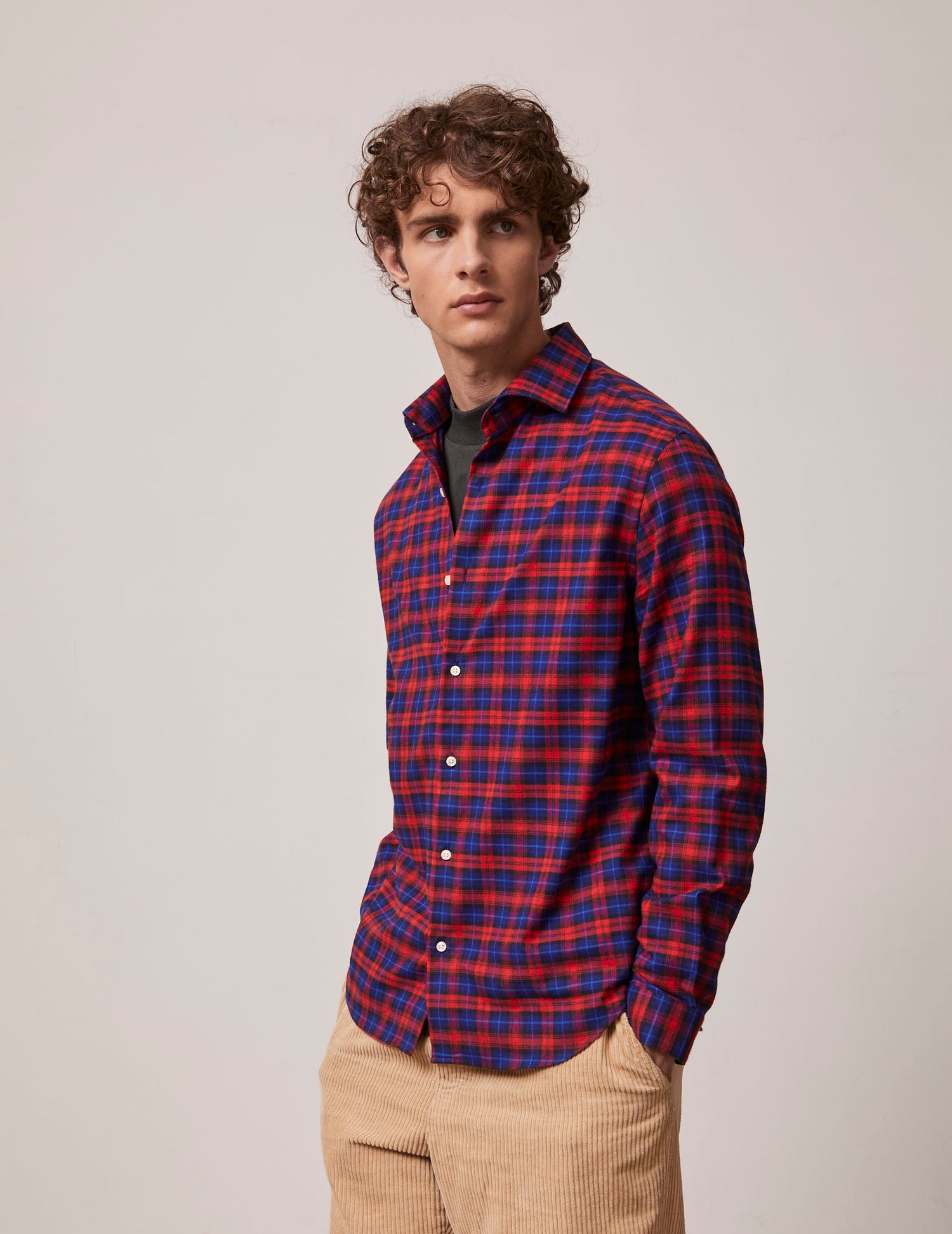 Red checkedAristote shirt - Flannel - Italian Collar