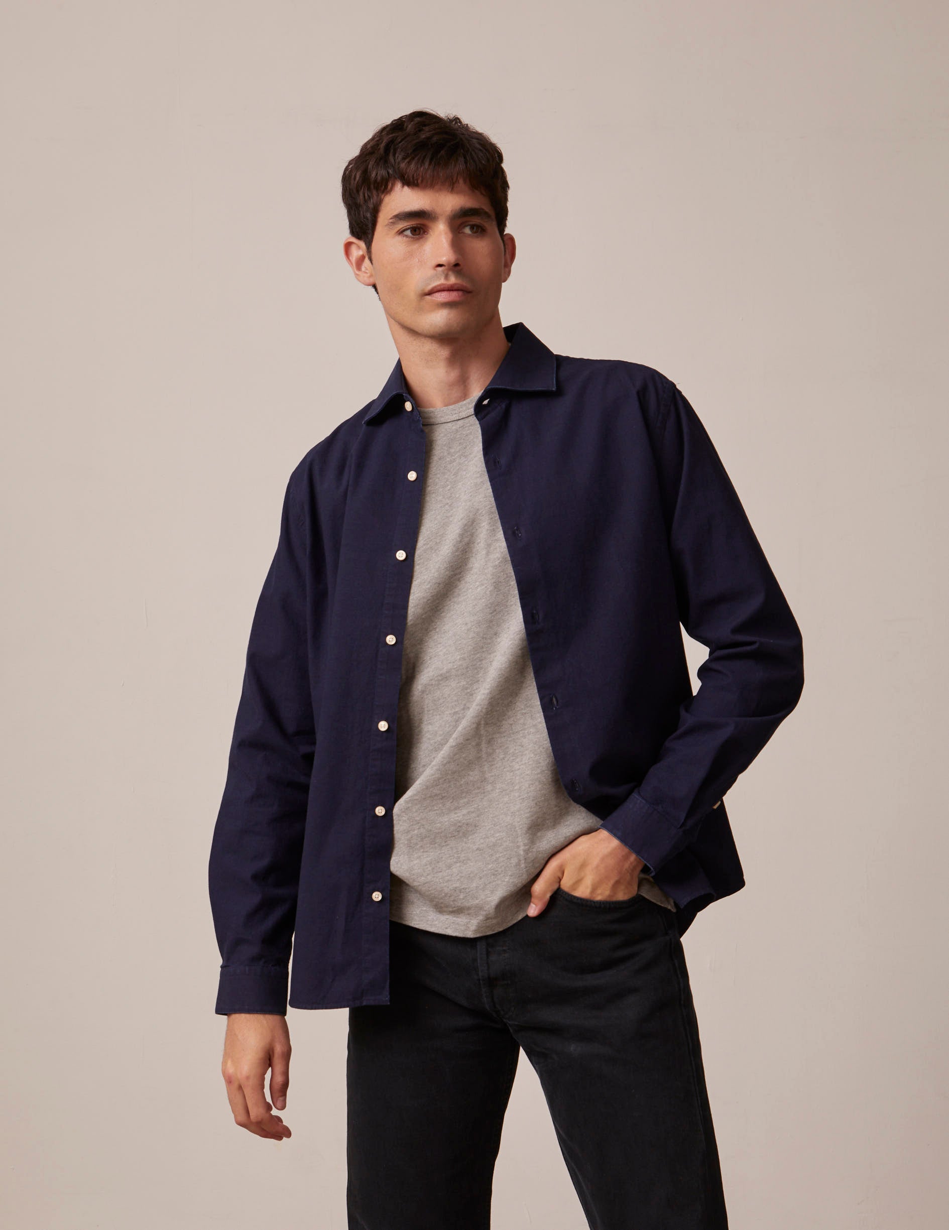 Navy blue denim Arisote shirt - Denim - Italian Collar