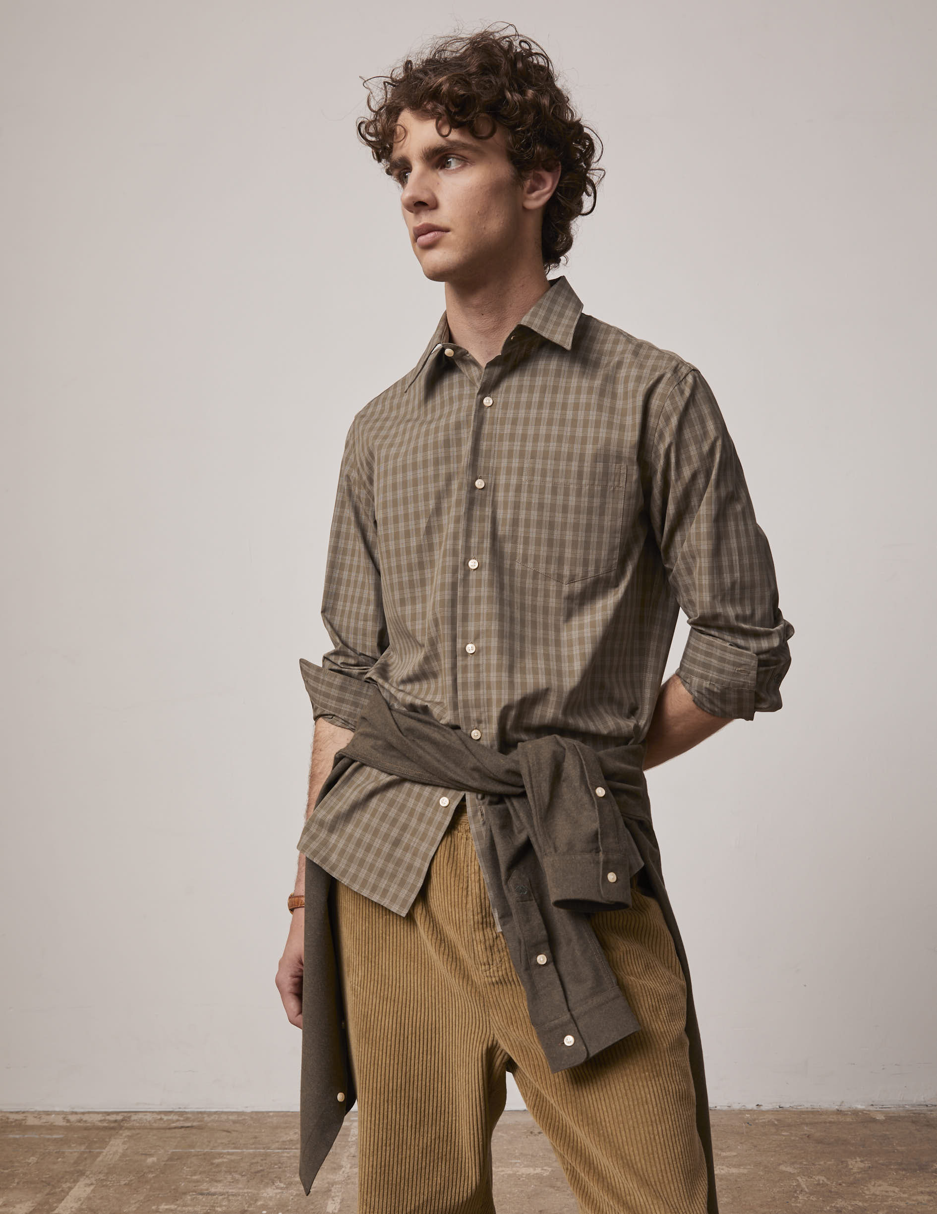 Khaki checked Arnold shirt - Poplin - Prodigious Collar