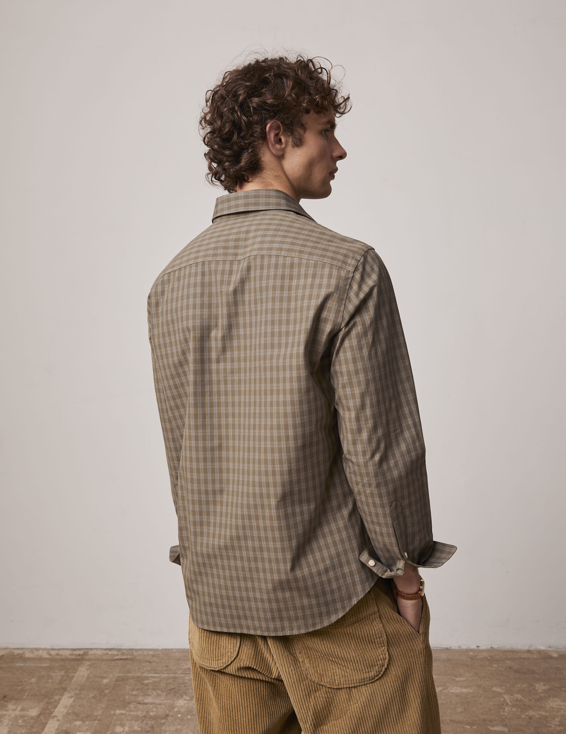 Khaki checked Arnold shirt - Poplin - Prodigious Collar