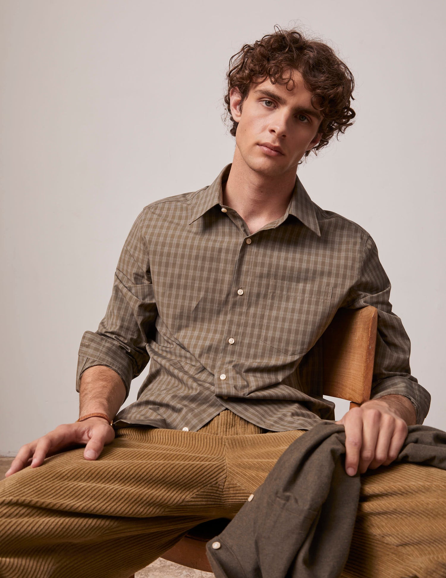 Khaki checked Arnold shirt - Poplin - Prodigious Collar#3