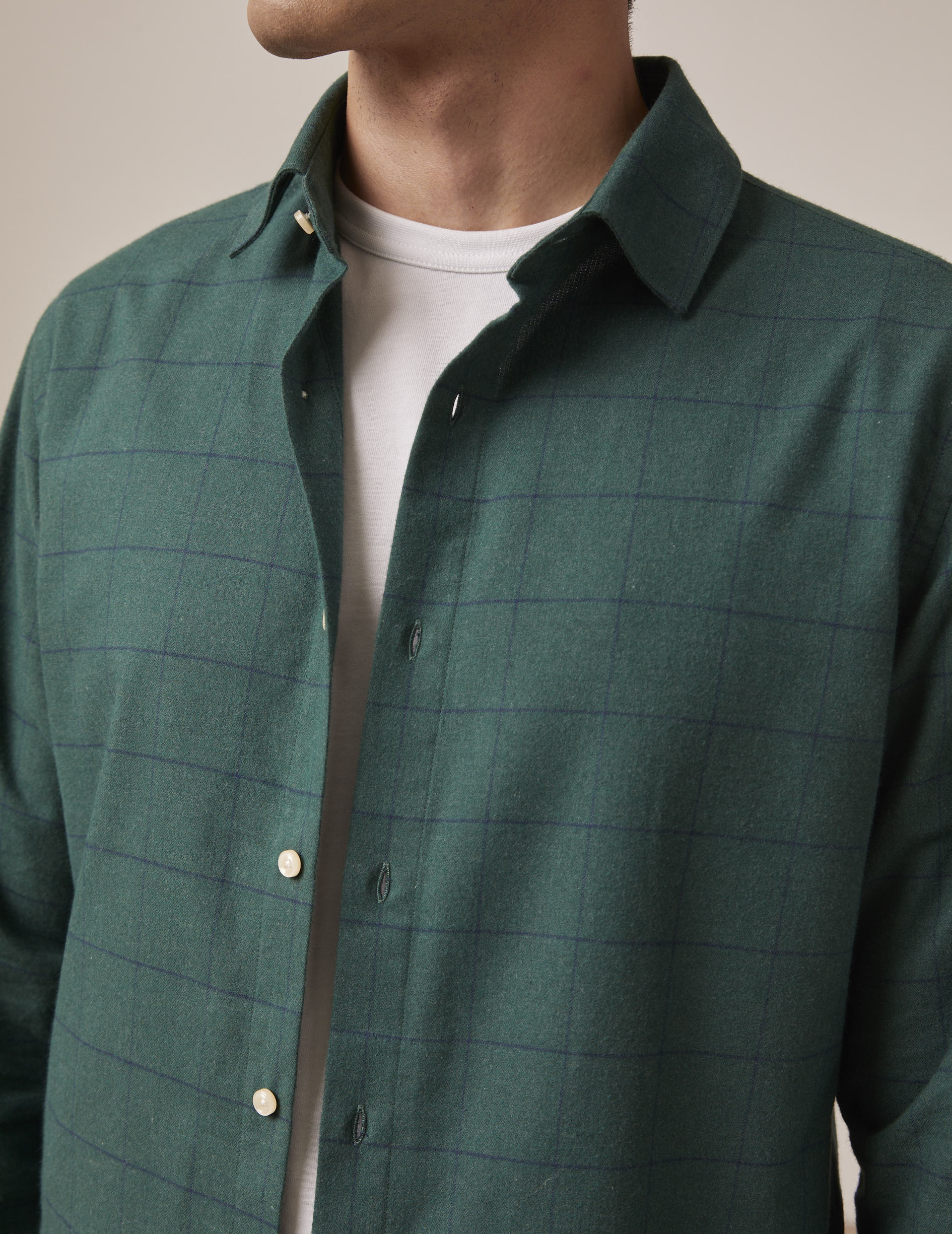 Green checked Auguste shirt - Flannel - French Collar