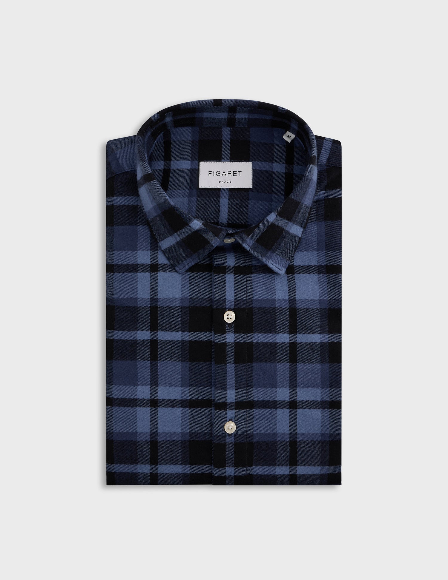 Navy blue checked Auguste shirt - Flannel - French Collar#4