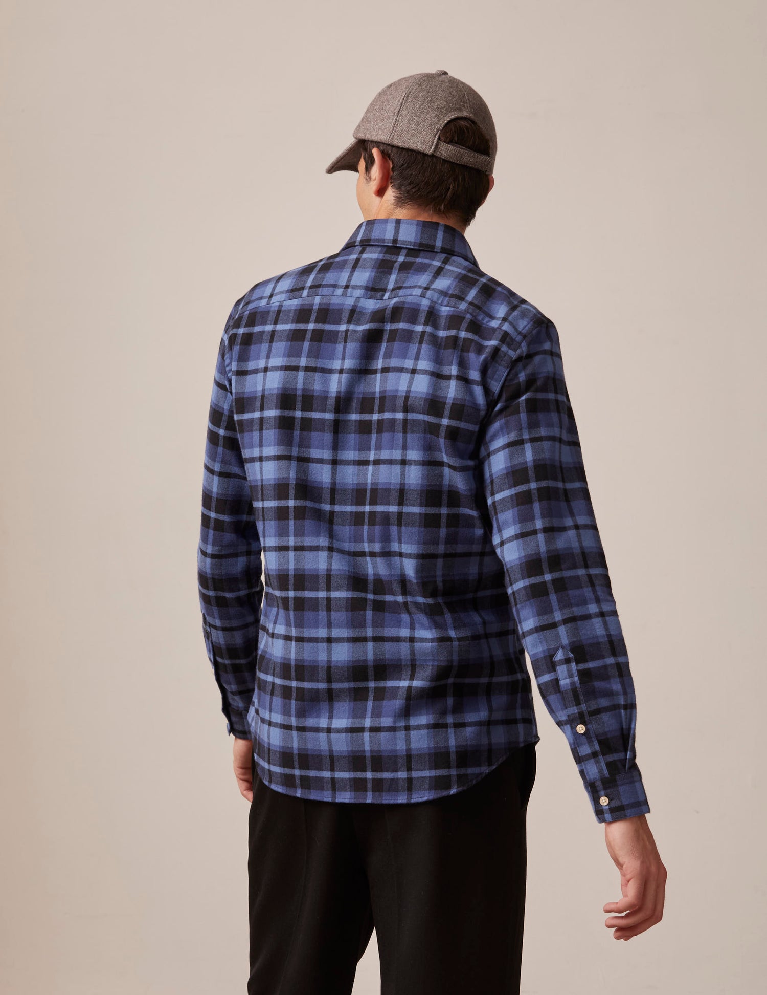 Navy blue checked Auguste shirt - Flannel - French Collar#2