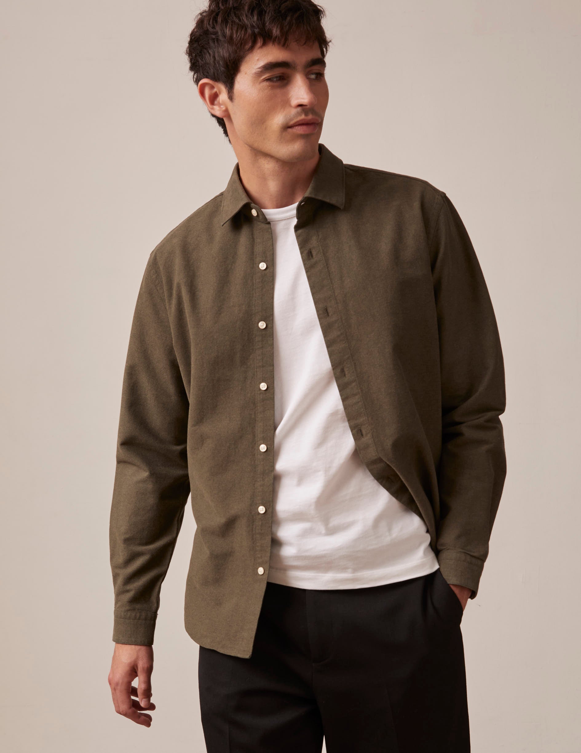 Khaki Auguste shirt - Oxford - French Collar