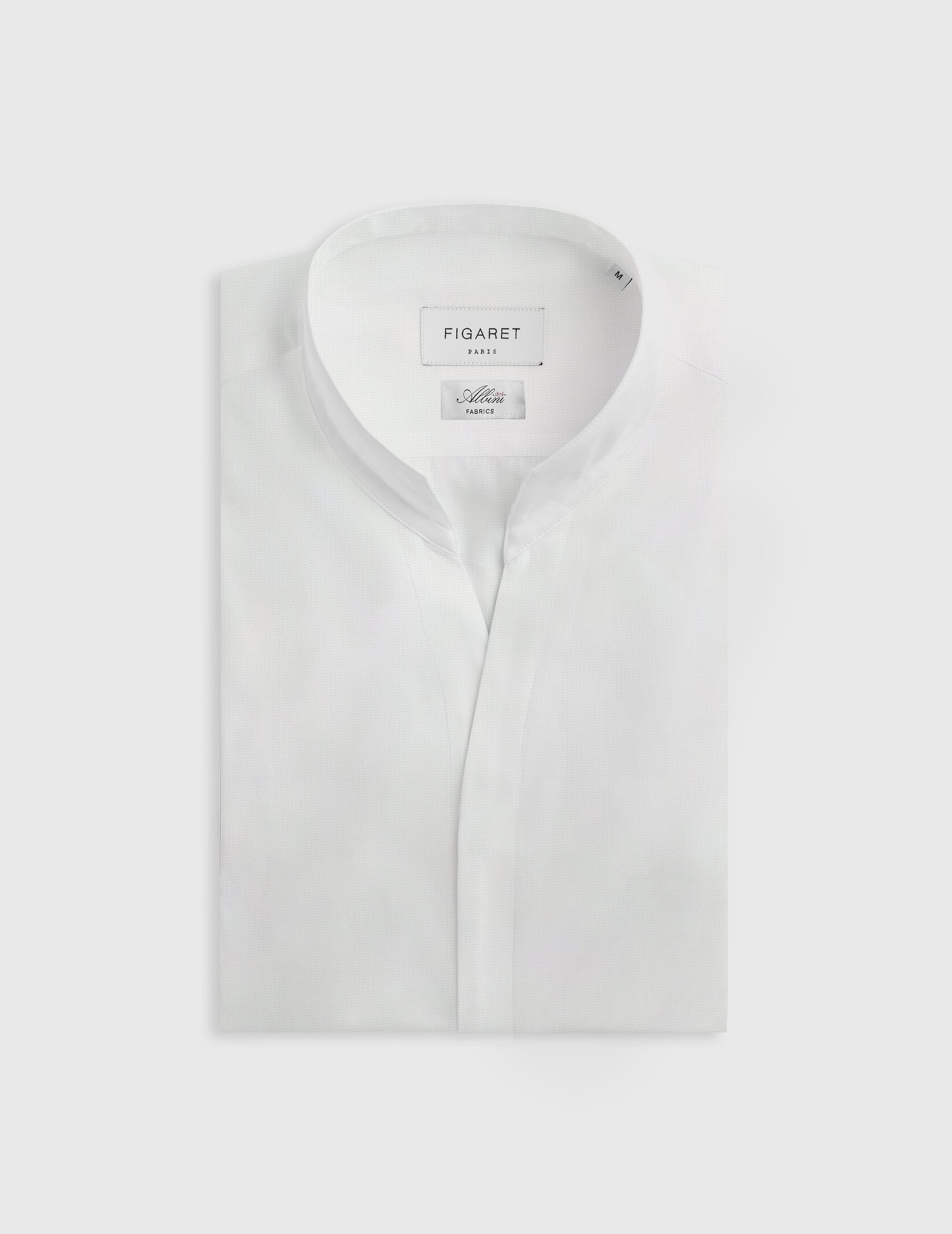 Hidden button placket white Carl shirt - Dobby - Open straight Collar