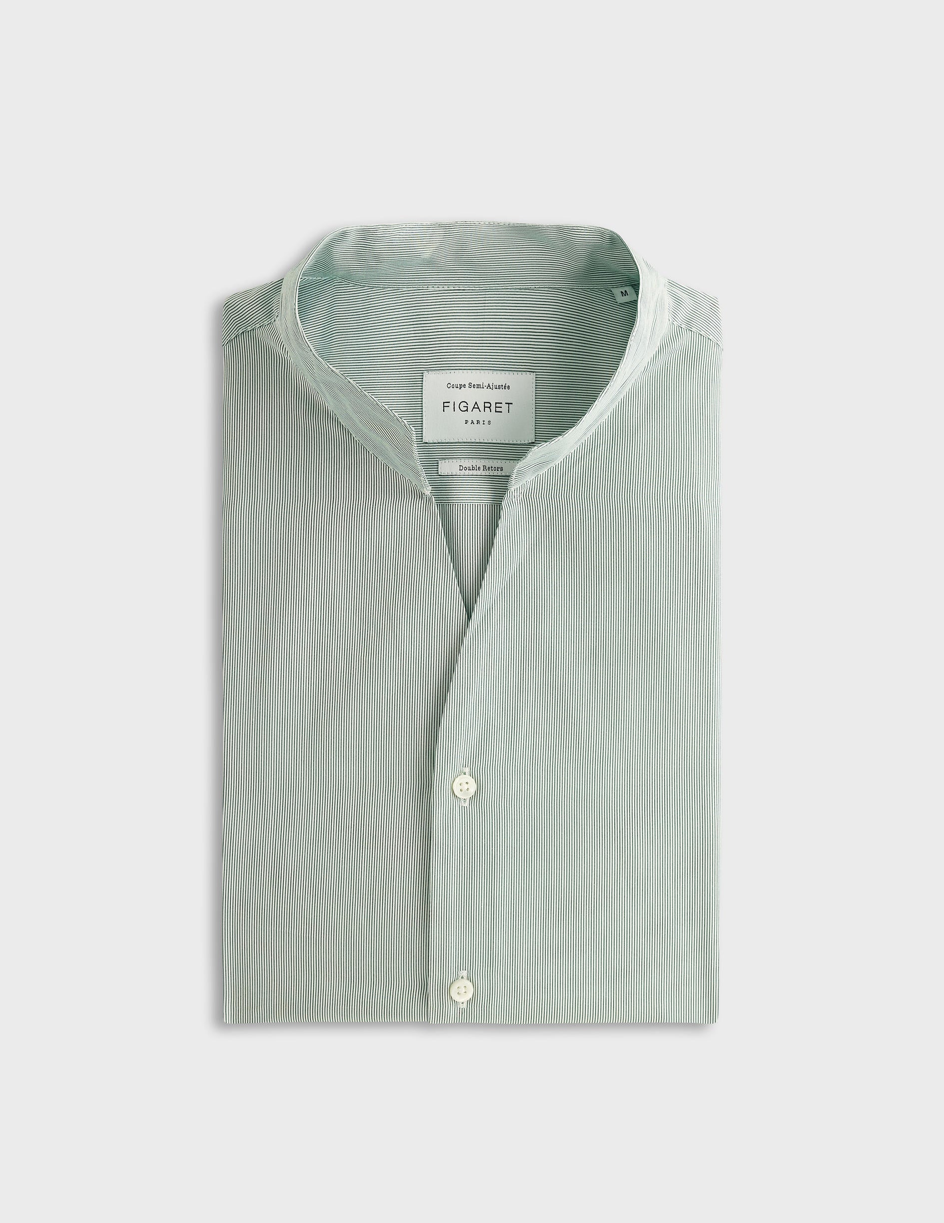 Green striped Carl shirt - Poplin - Open straight Collar