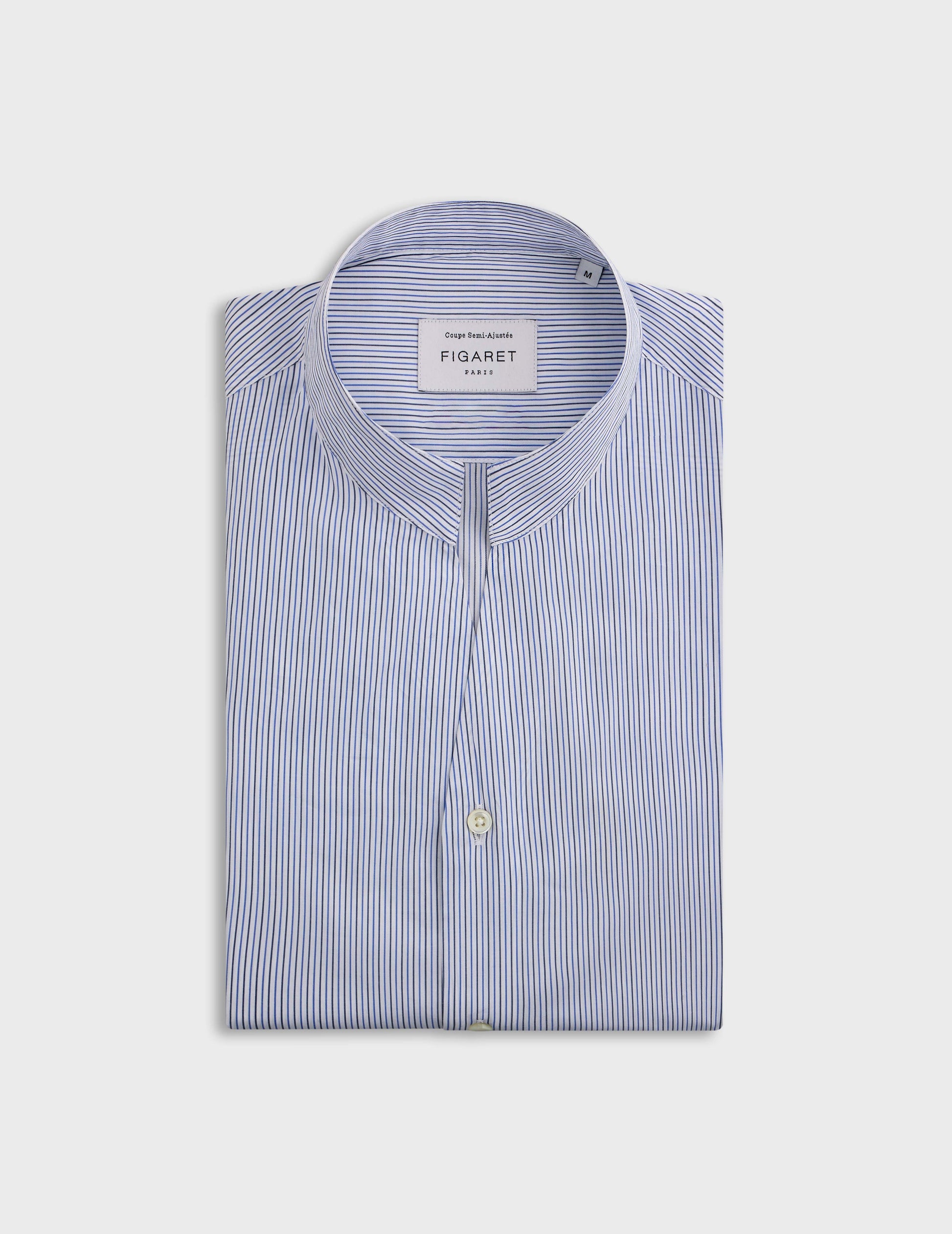 Blue striped Carl shirt - Poplin - Open straight Collar