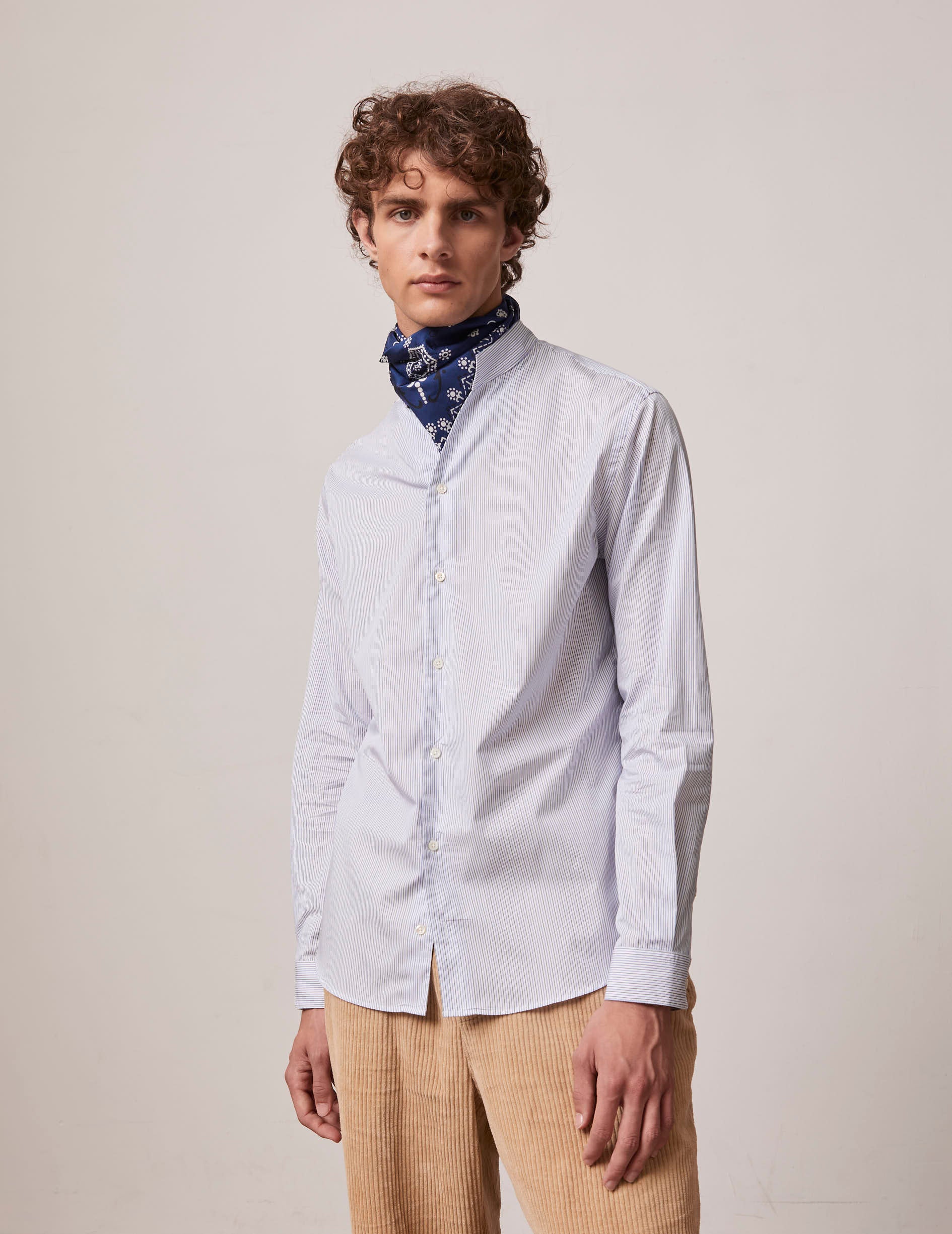 Blue striped Carl shirt - Poplin - Open straight Collar