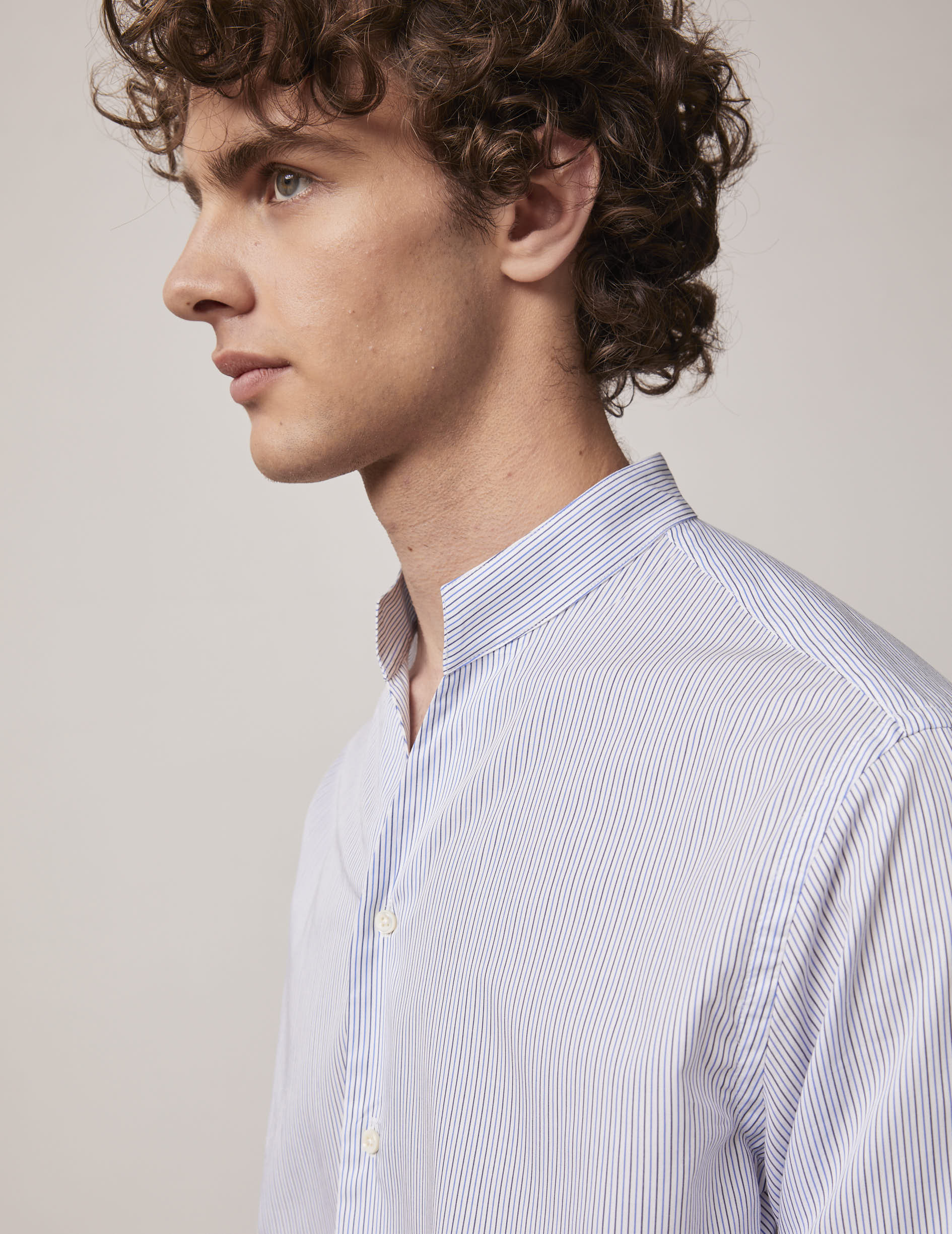 Blue striped Carl shirt - Poplin - Open straight Collar