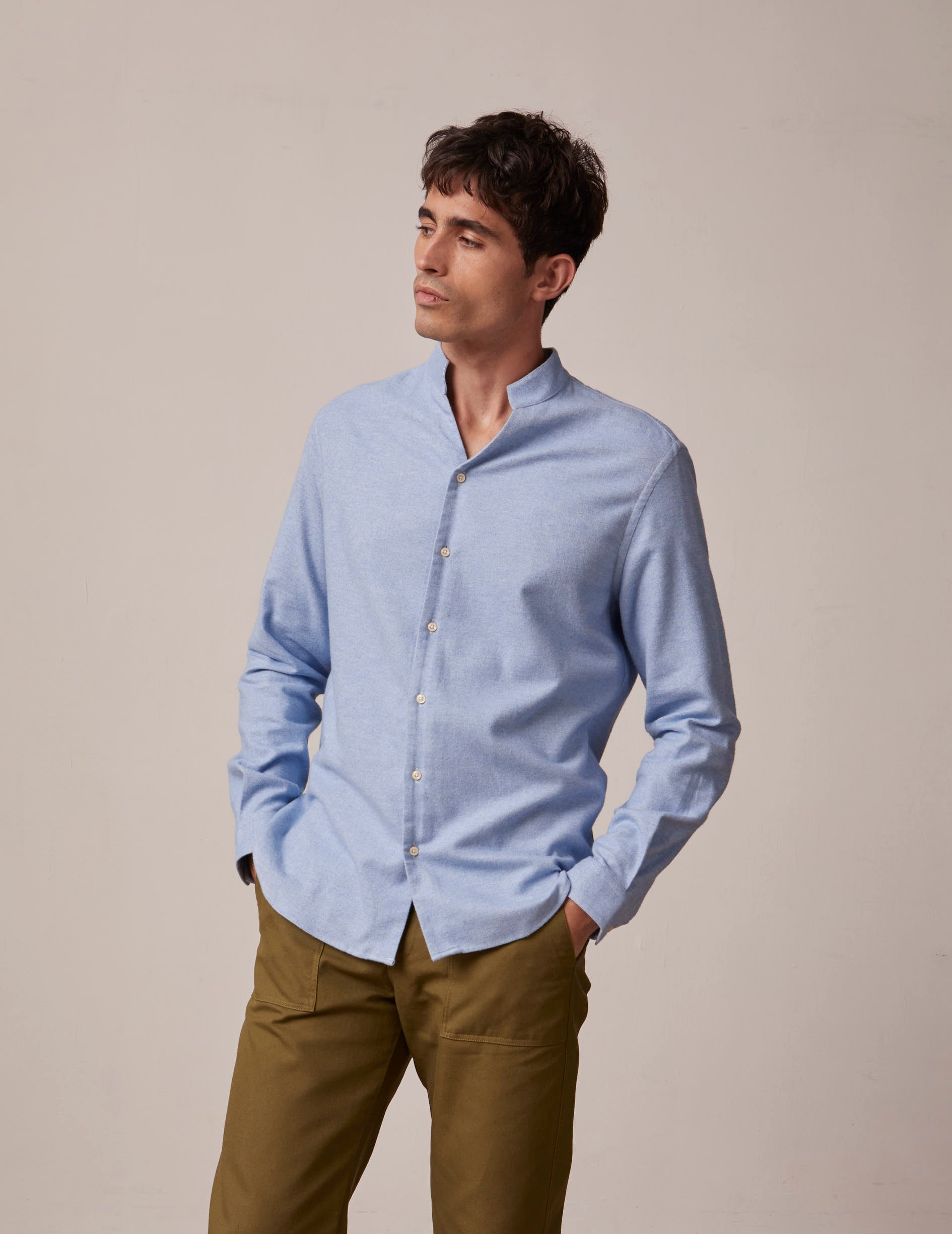 Blue Carl shirt - Flannel - Open straight Collar