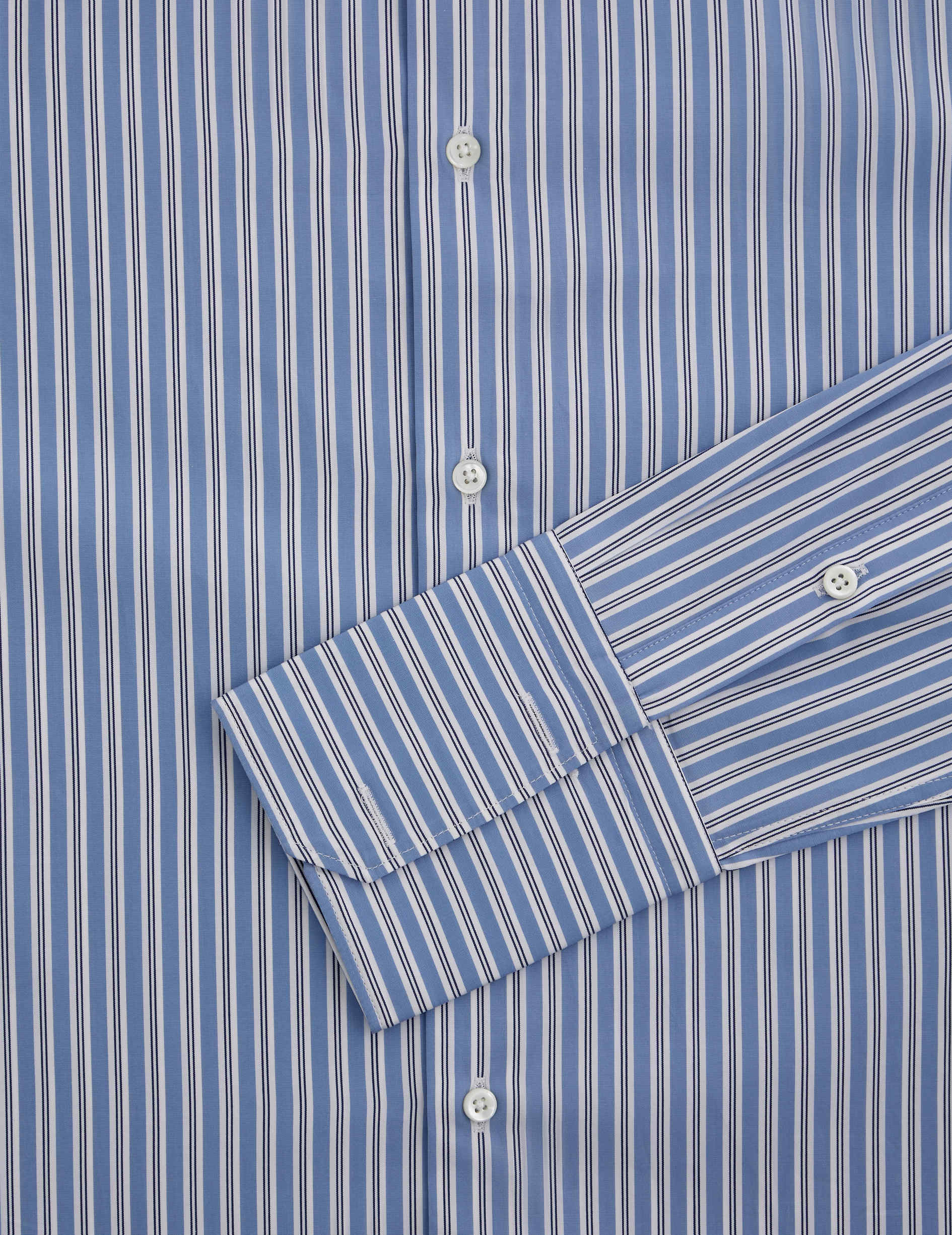 Blue striped fitted shirt - Poplin - Figaret Collar - Musketeers Cuffs