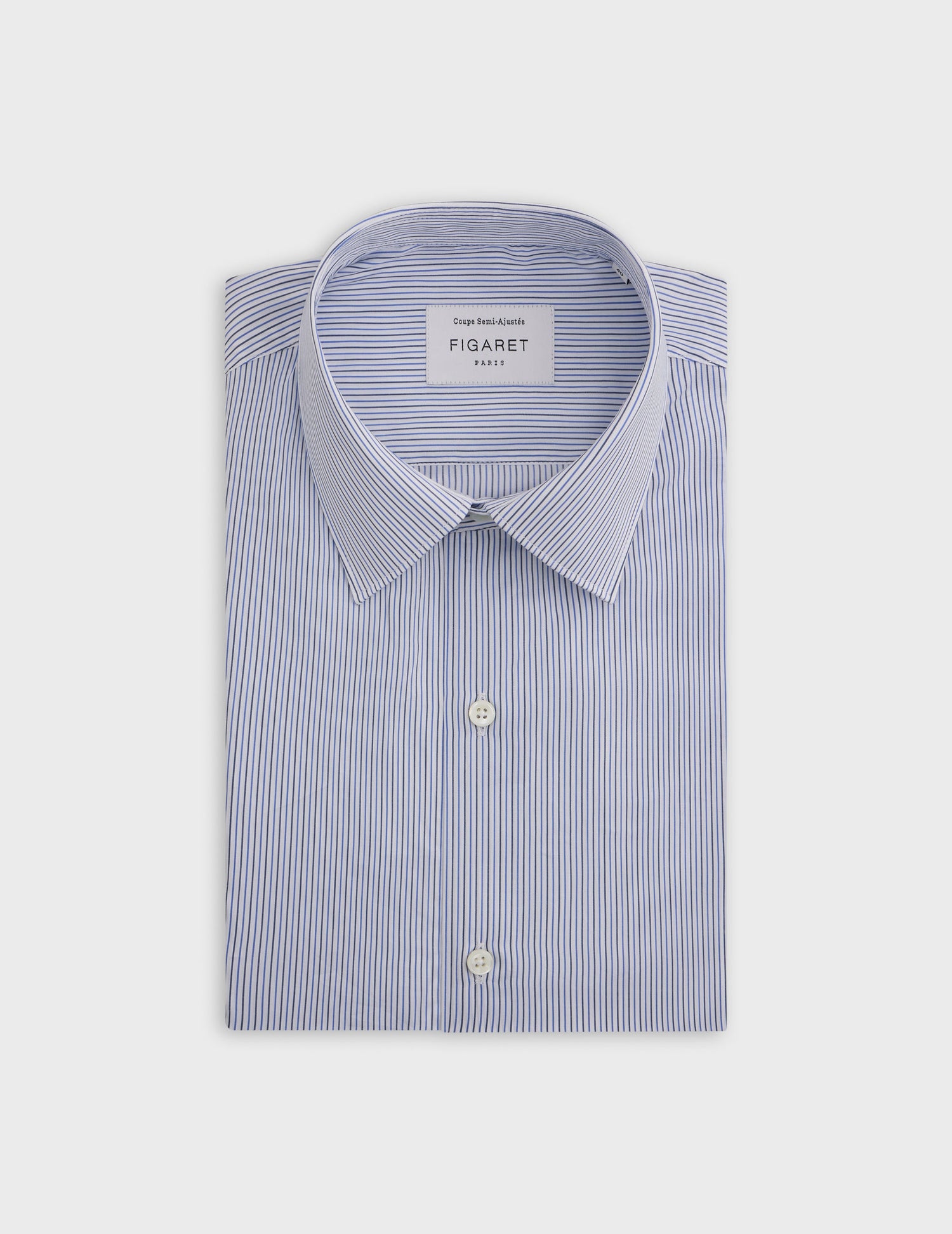 Blue striped semi-fitted shirt - Poplin - Figaret Collar - Musketeers Cuffs