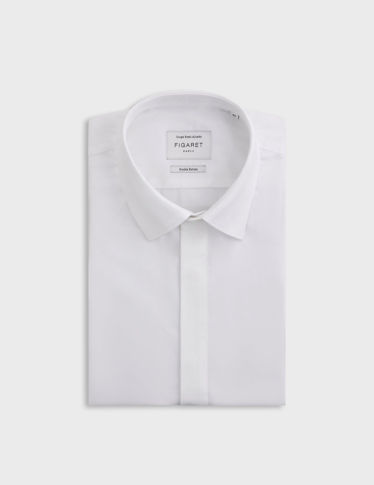 semi-fitted White hidden buttons placket shirt  - Poplin - Figaret Collar