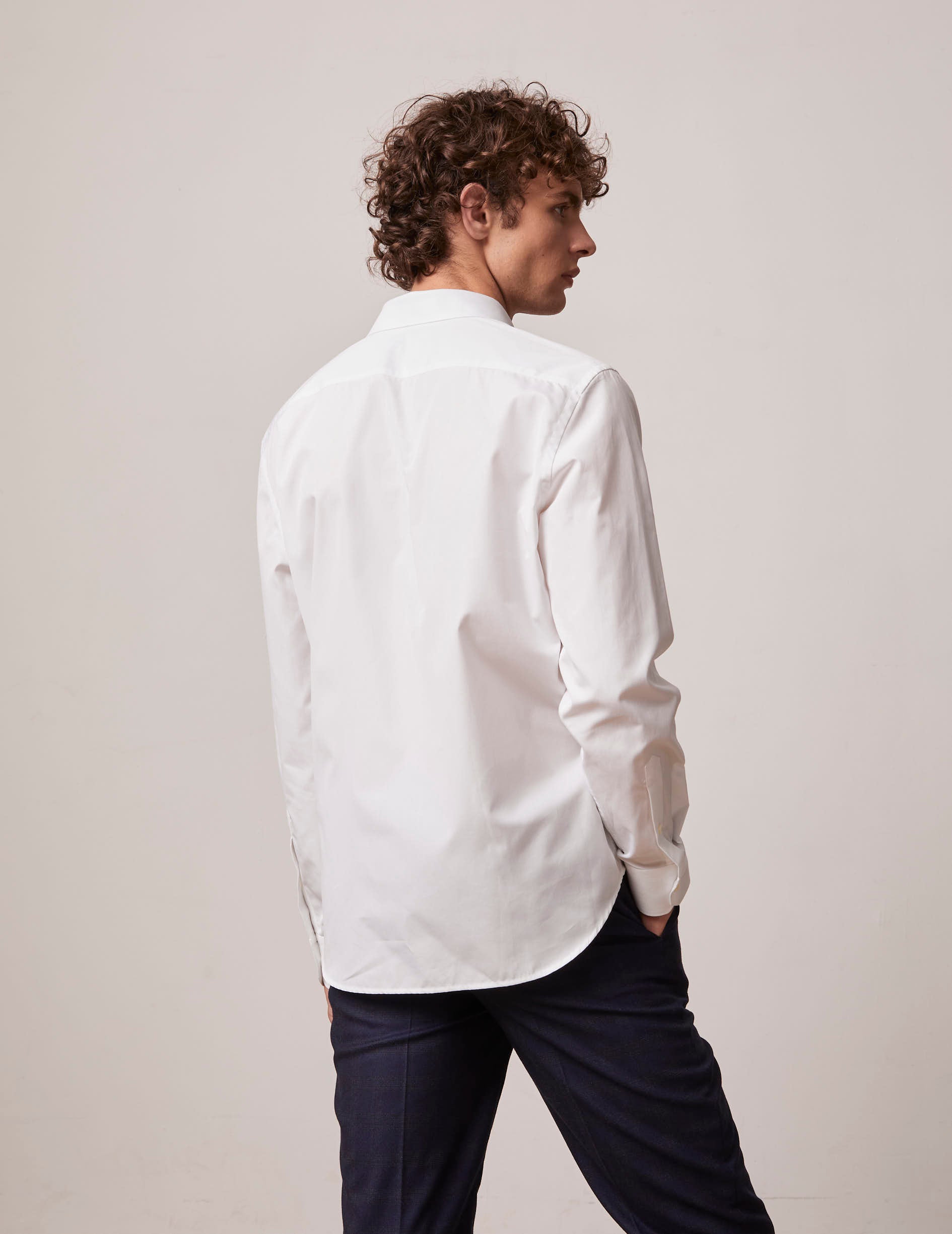 semi-fitted White hidden button placket shirt  - Poplin - Figaret Collar