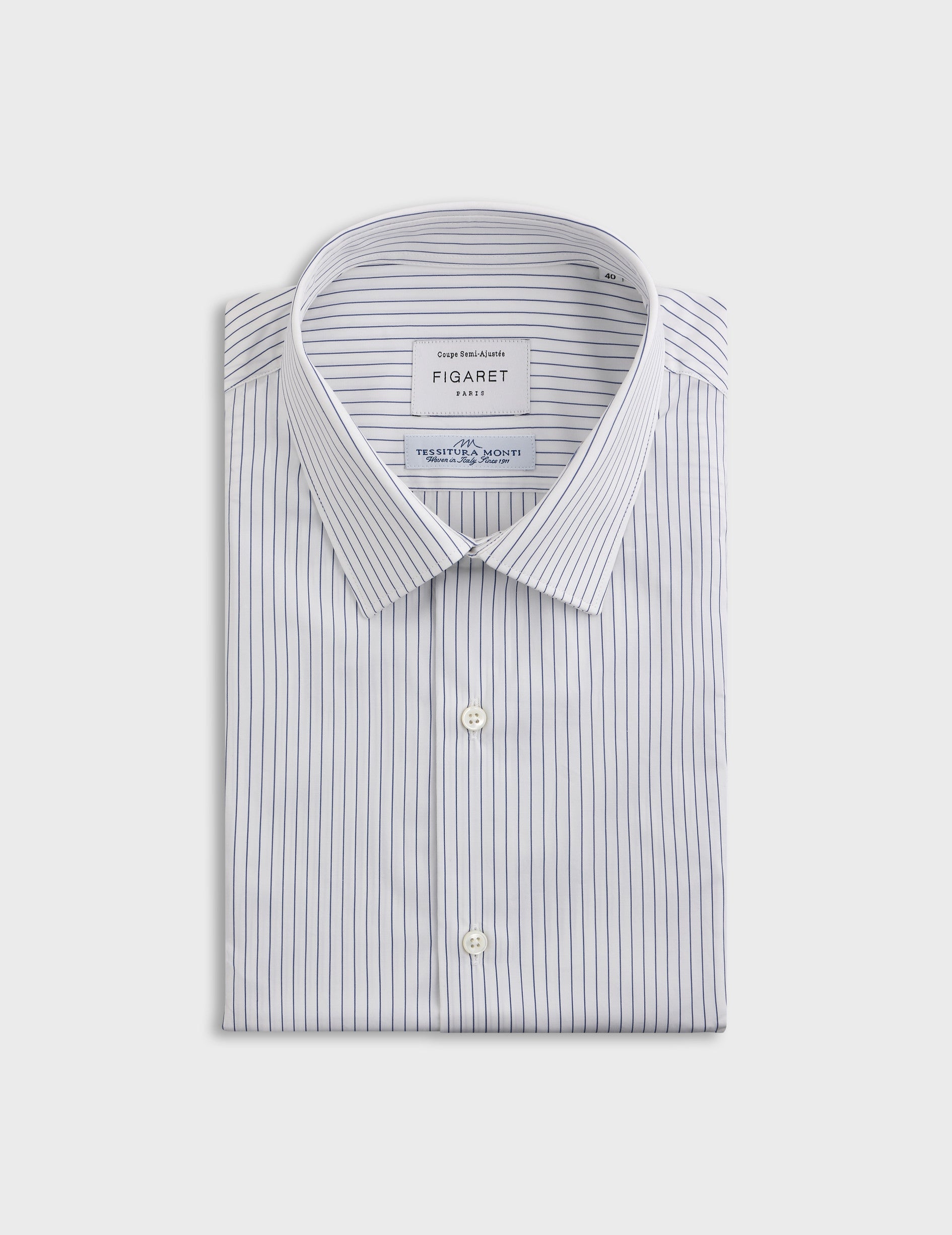 Blue striped semi-fitted shirt - Poplin - Figaret Collar