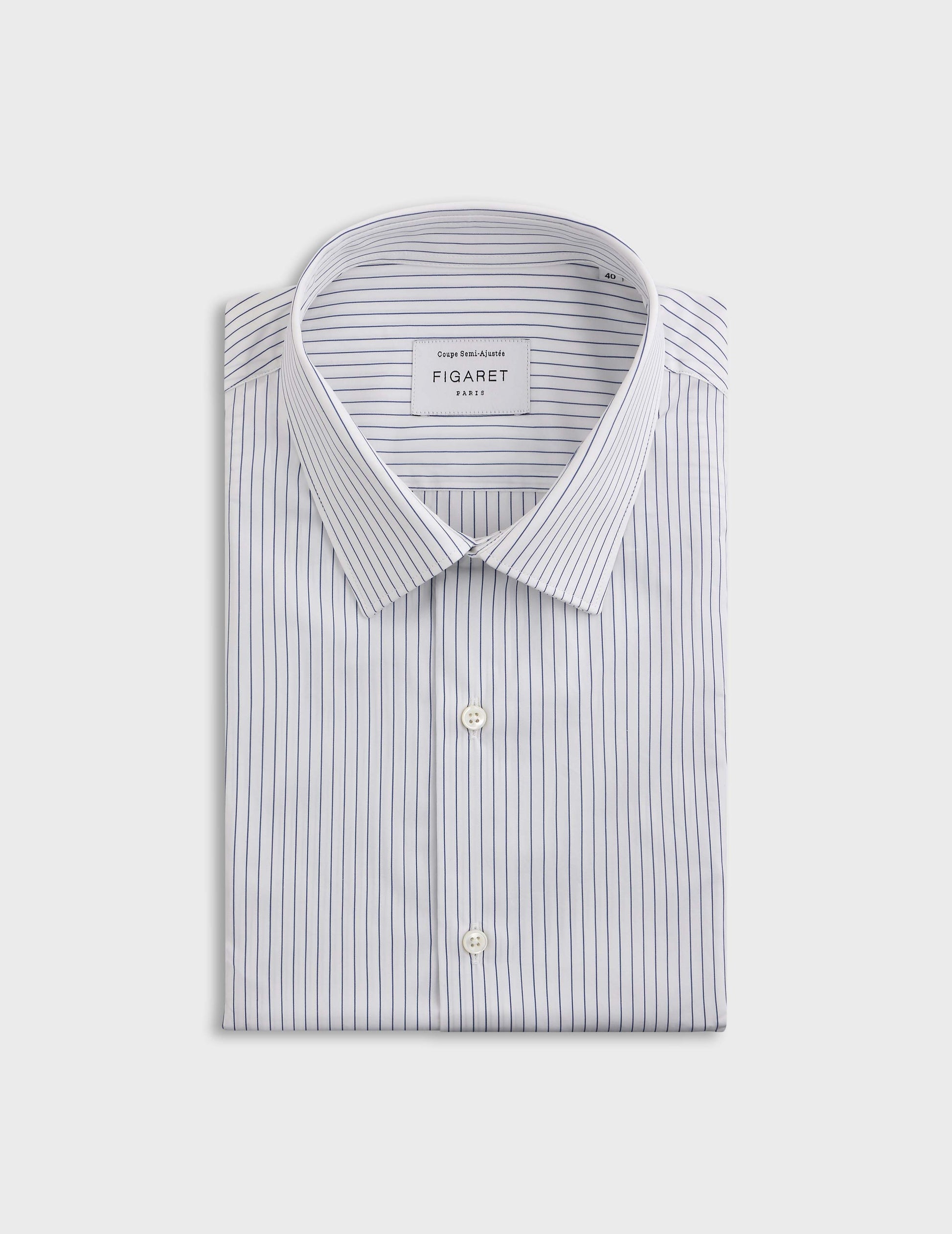 semi-fitted Blue striped shirt - Poplin - Figaret Collar