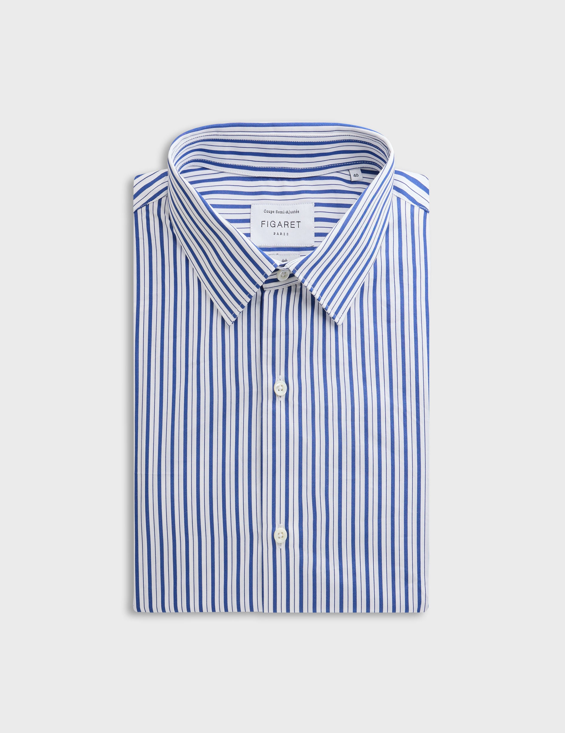 Navy blue striped semi-fitted shirt