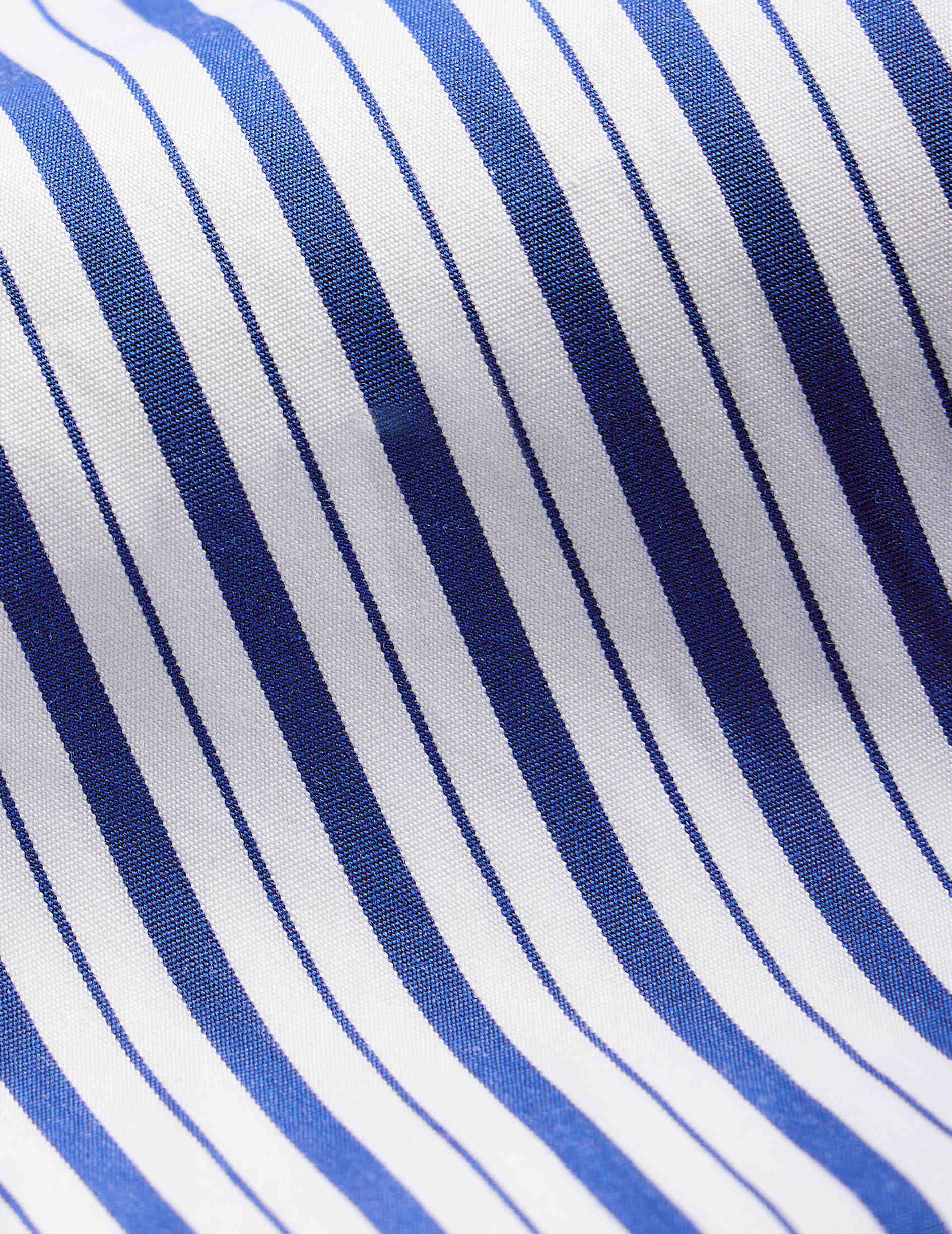 Navy blue striped semi-fitted shirt - Poplin - Figaret Collar