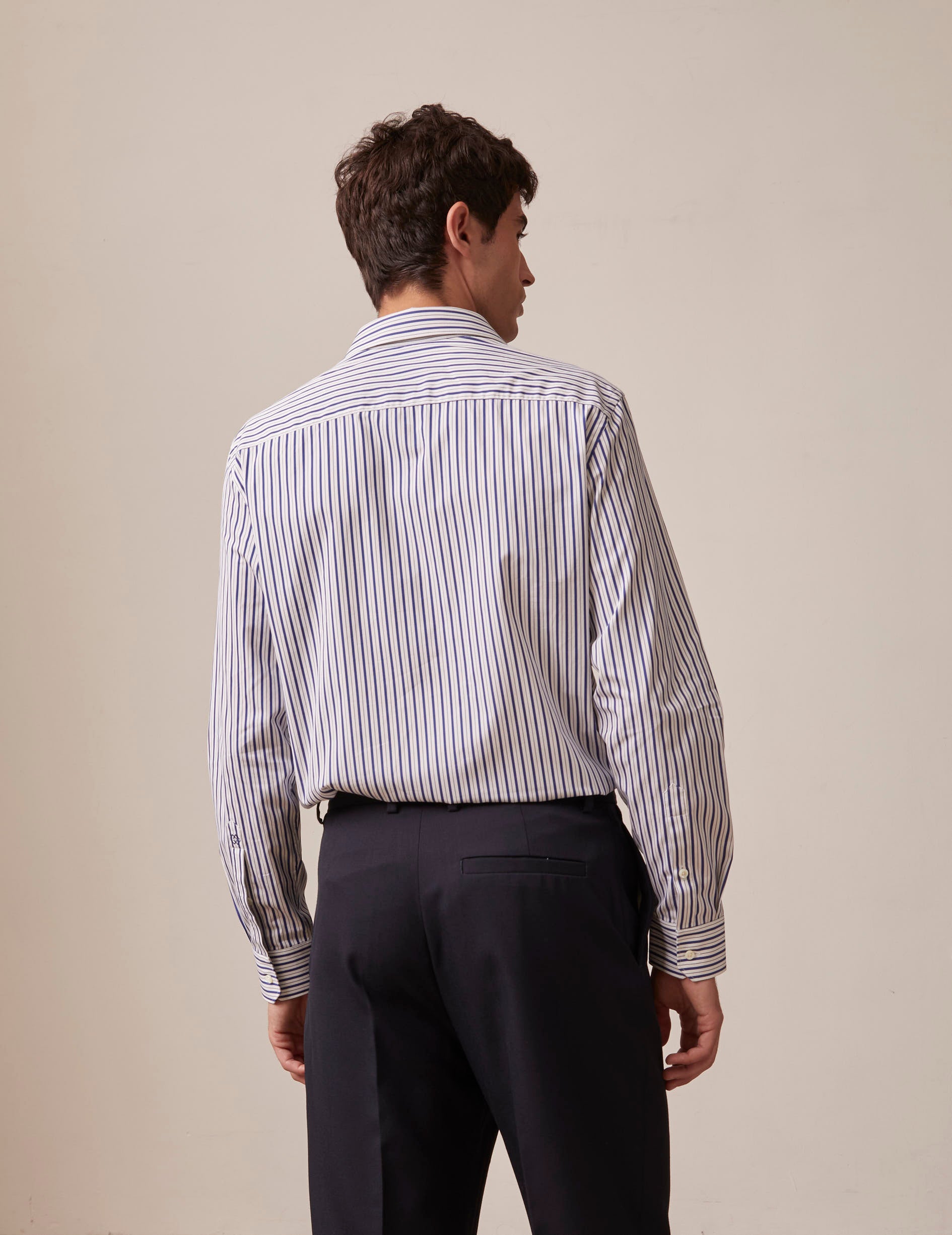 semi-fitted Navy blue striped shirt - Poplin - Figaret Collar