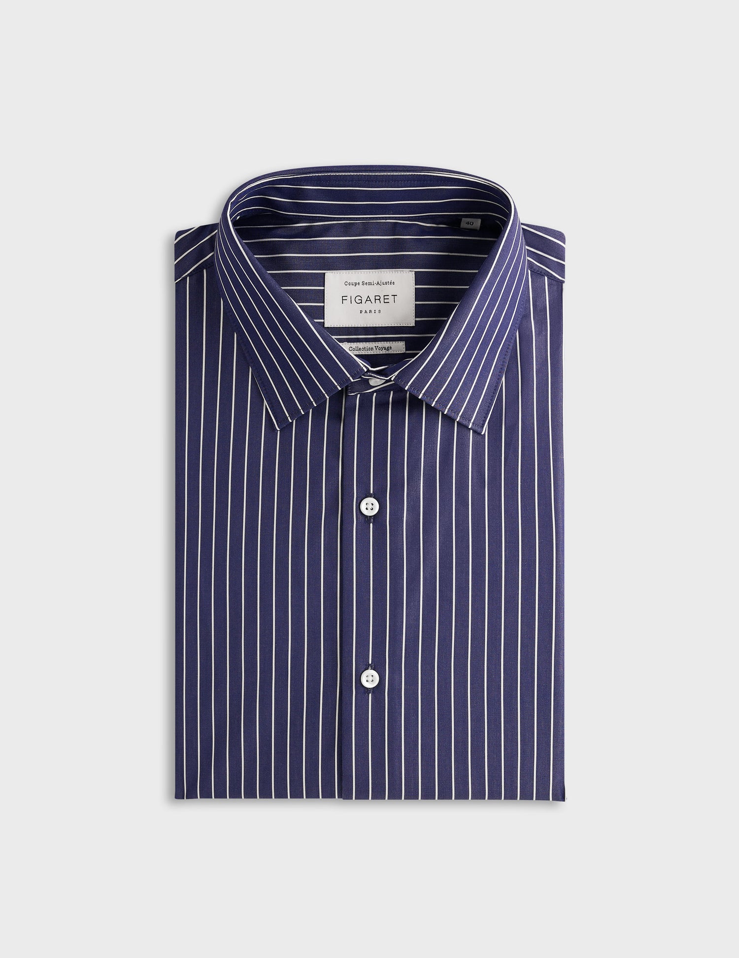 semi-fitted Navy blue striped shirt - Poplin - Figaret Collar