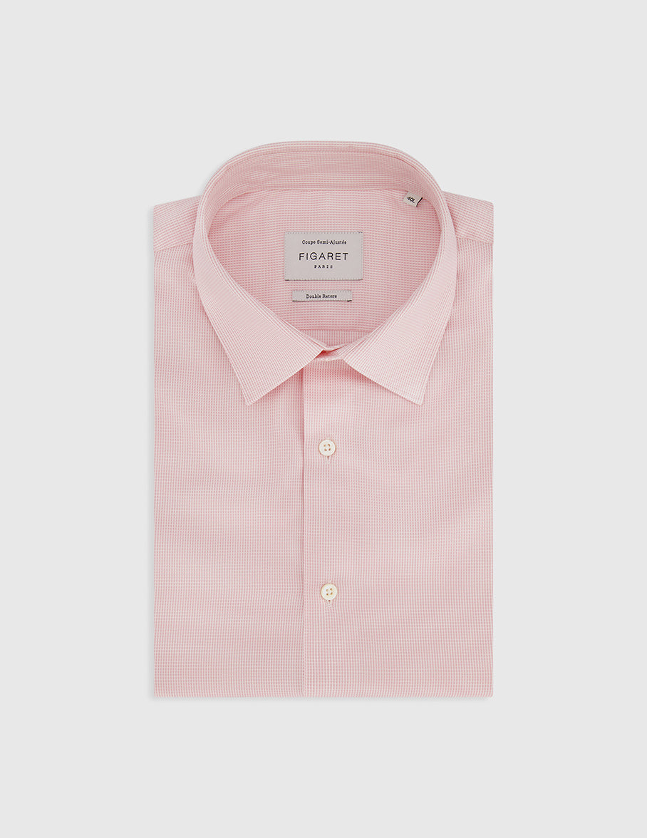 Chemise semi-ajustée rose - Façonné - Col Figaret