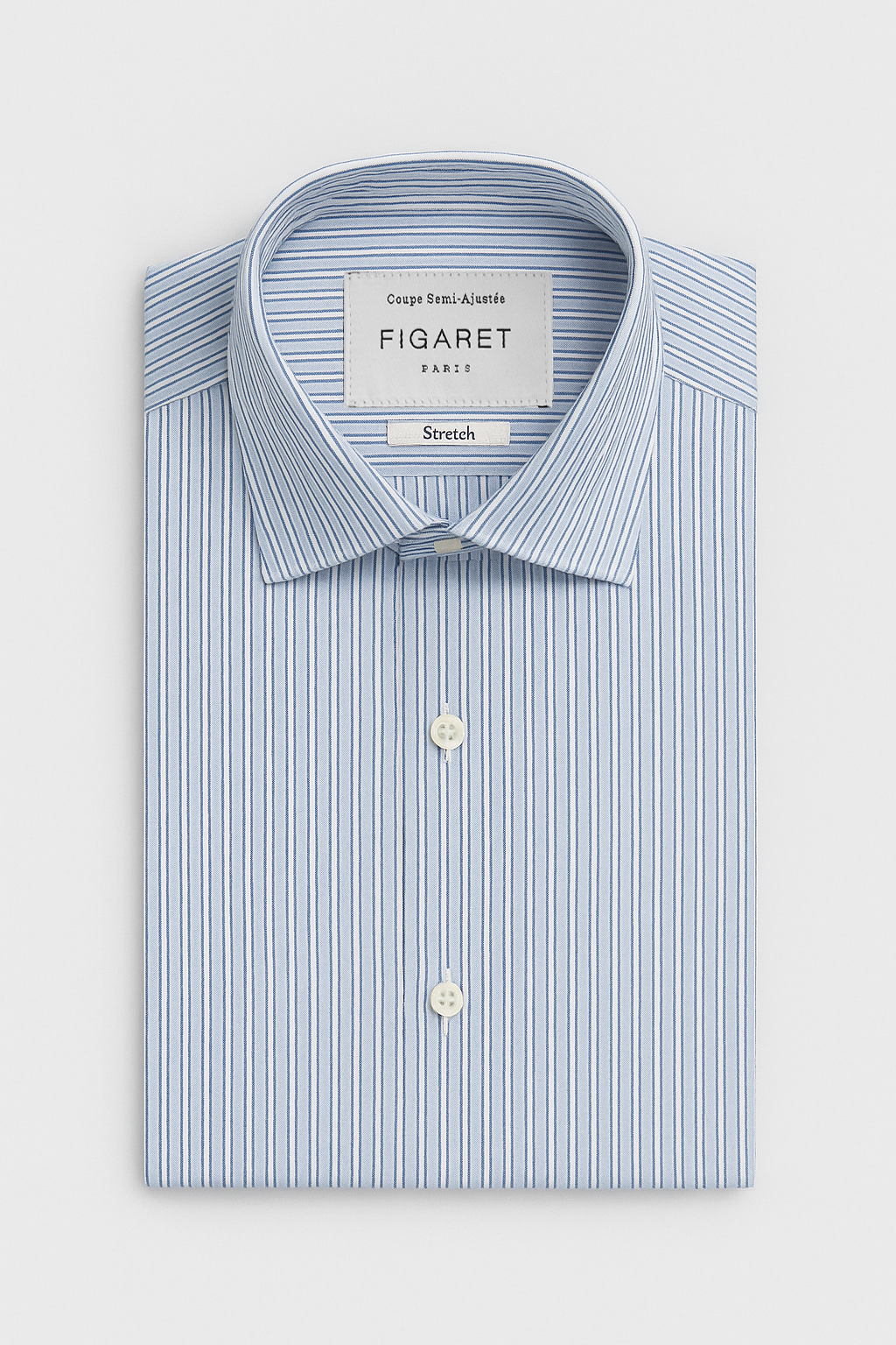 Blue striped poplin semi-fitted shirt - Poplin - Figaret Collar