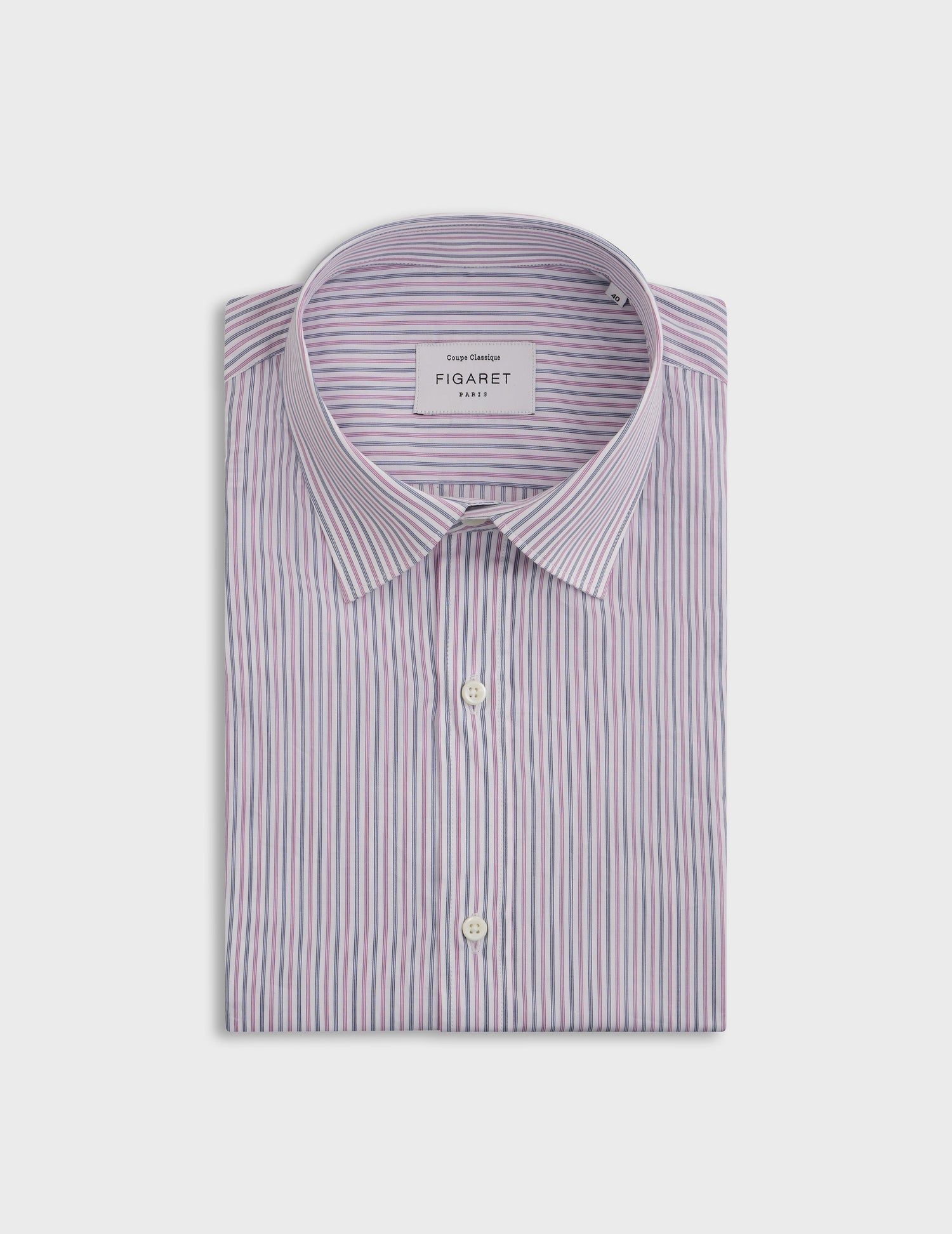 Pink striped classic shirt - Poplin - Figaret Collar