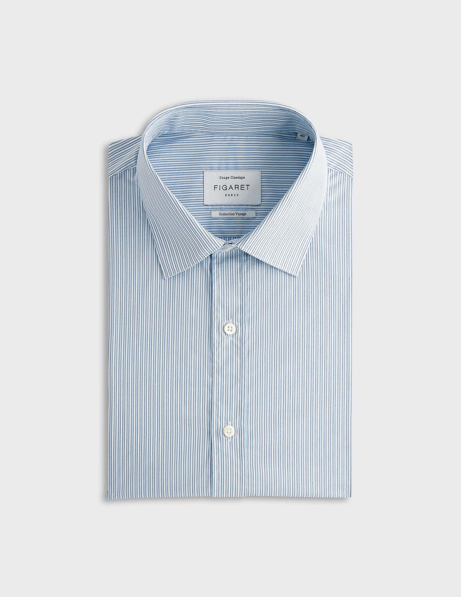 Blue striped semi-fitted shirt - Poplin - Figaret Collar