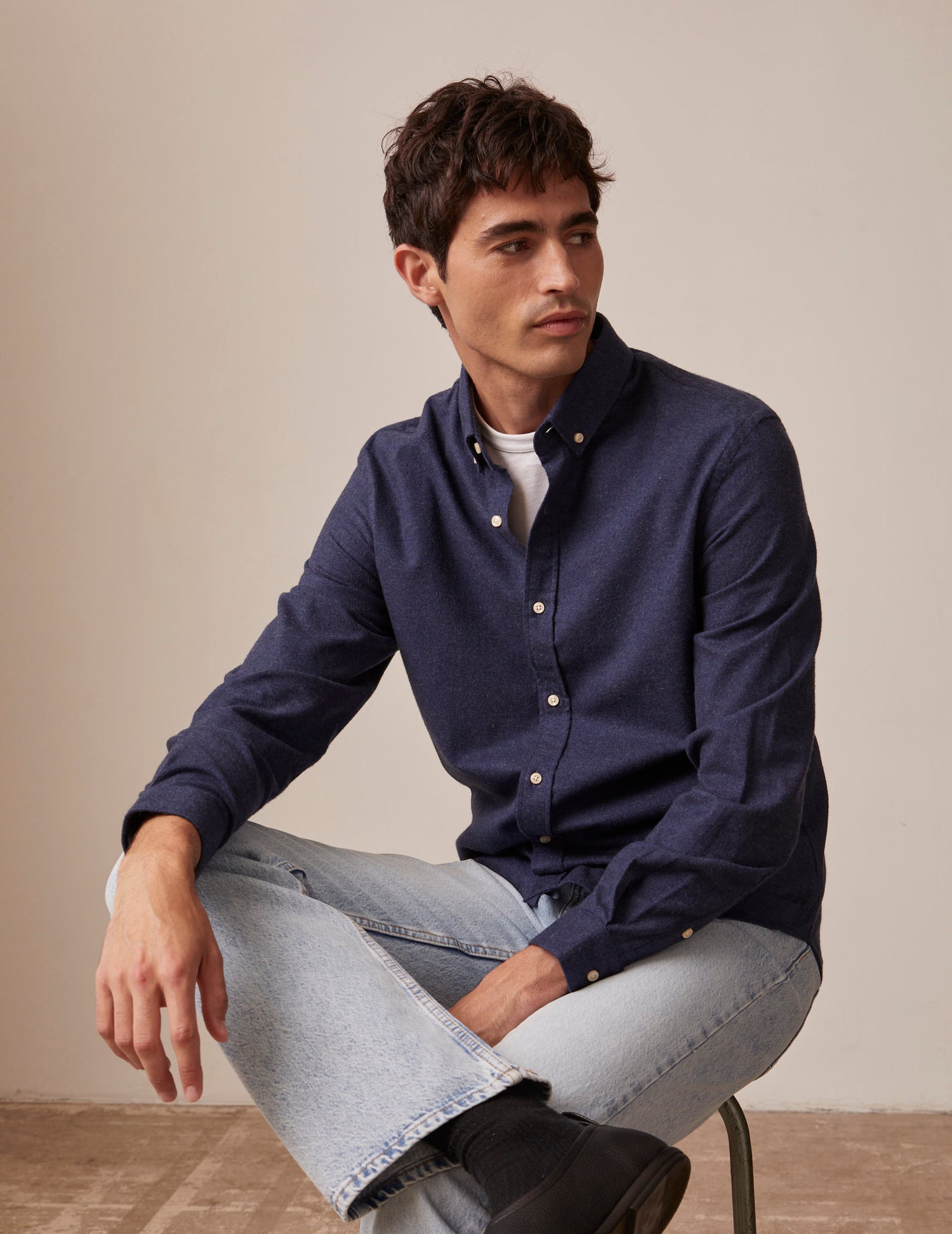 Navy blue Gaspard shirt - Flannel - American Collar