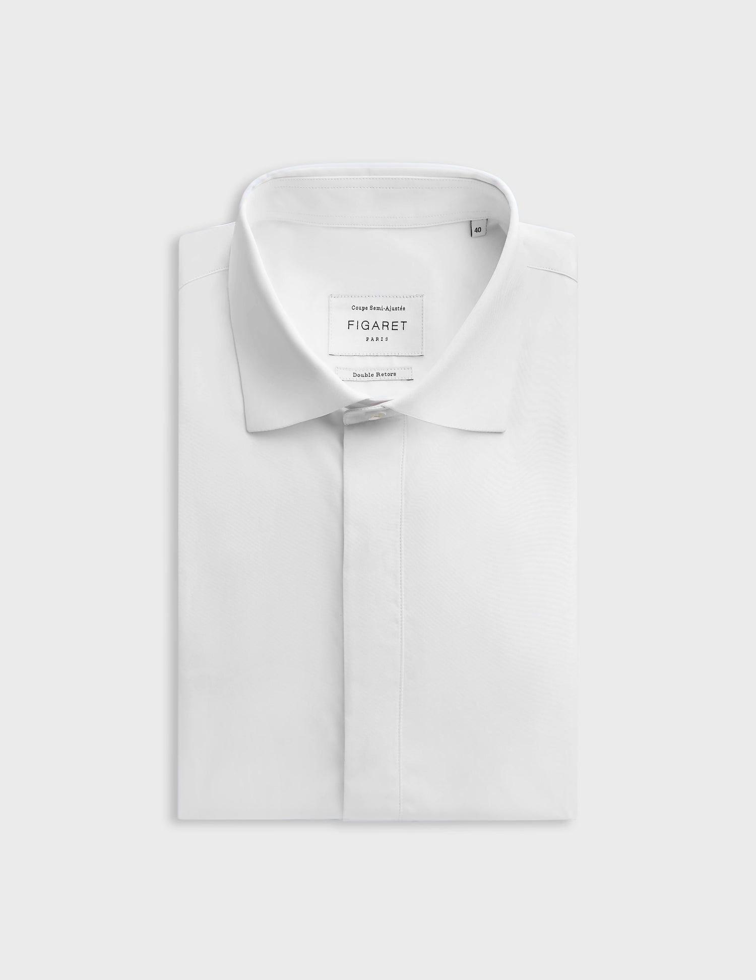 White semi-fitted shirt with hidden button placket - Poplin - Italian Collar - Musketeers Cuffs