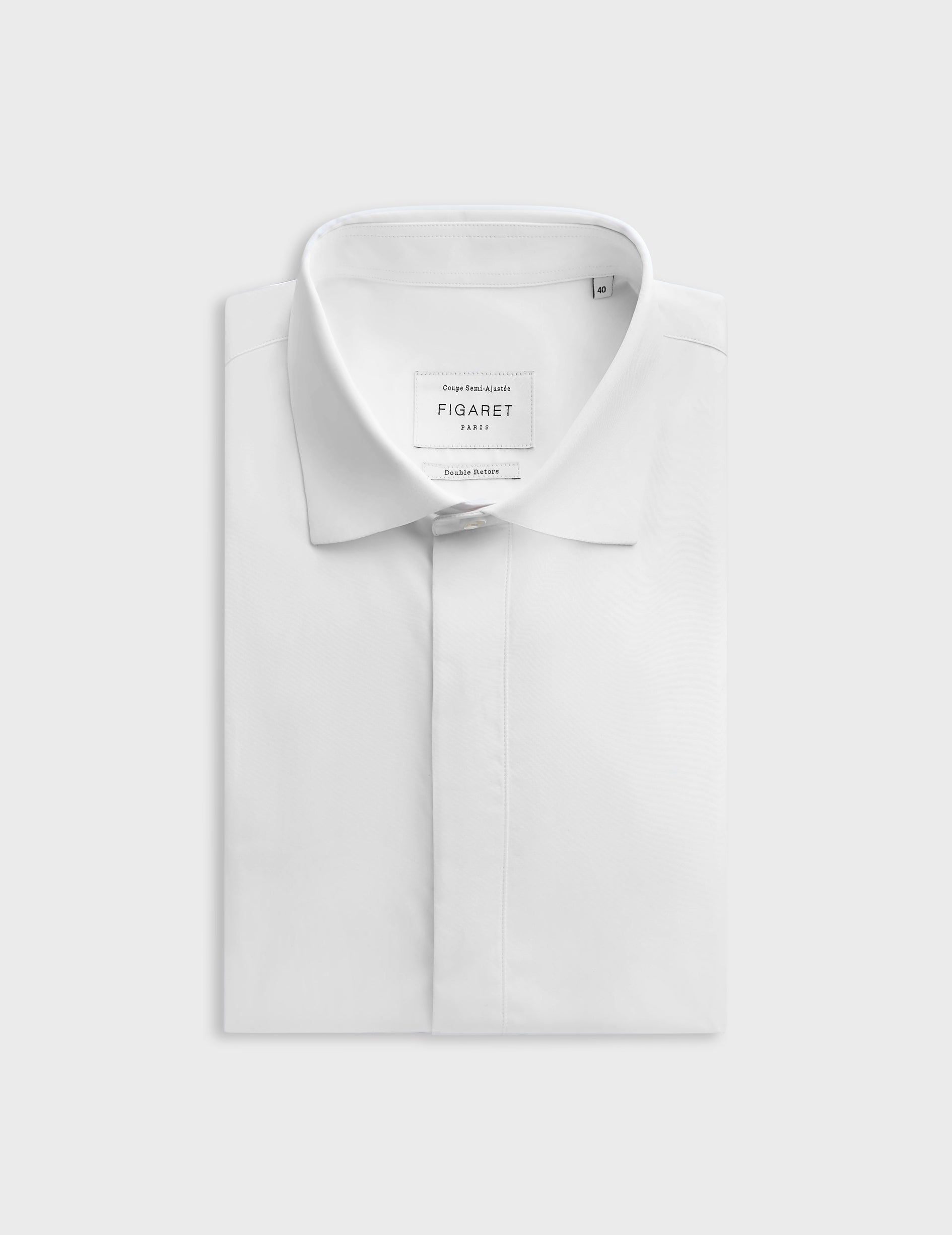 semi-fitted White hidden button placket shirt  - Poplin - Italian Collar - Musketeers Cuffs