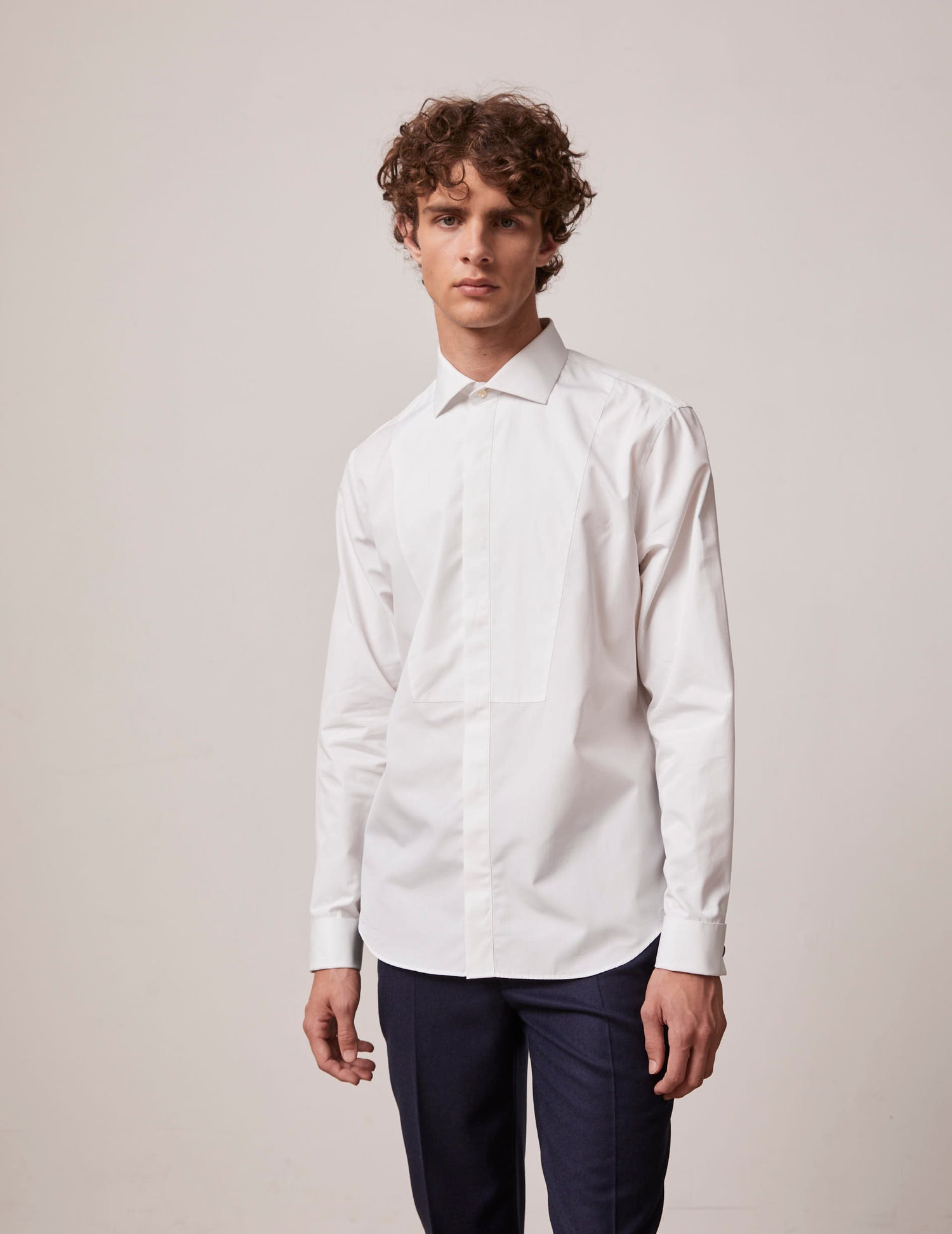 semi-fitted White hidden button placket shirt