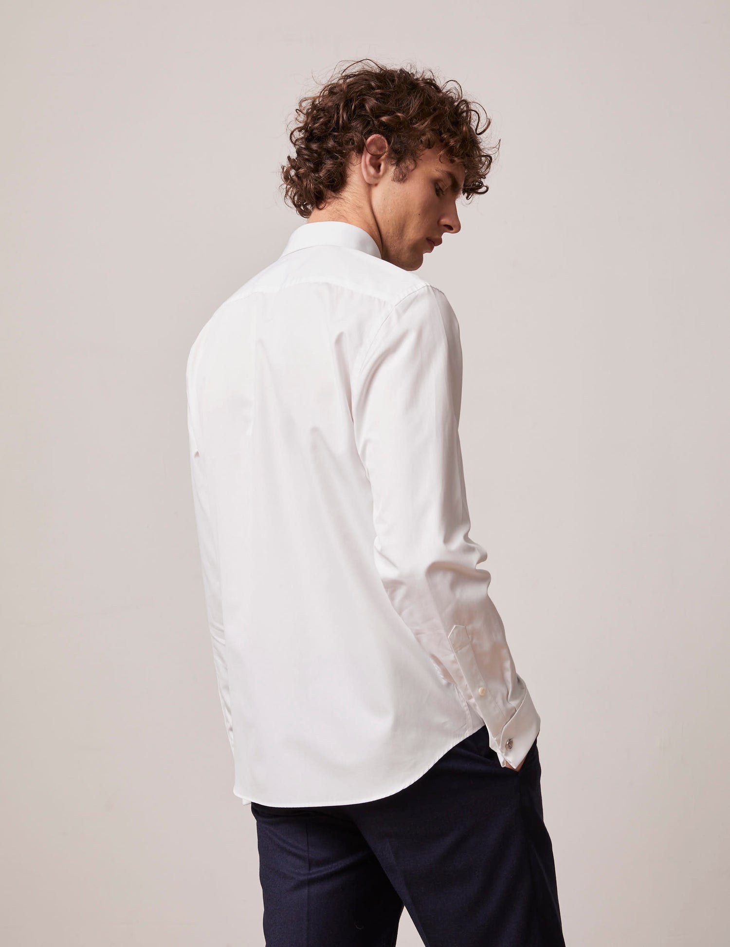 White semi-fitted shirt with hidden button placket - Poplin - Italian Collar - Musketeers Cuffs#4