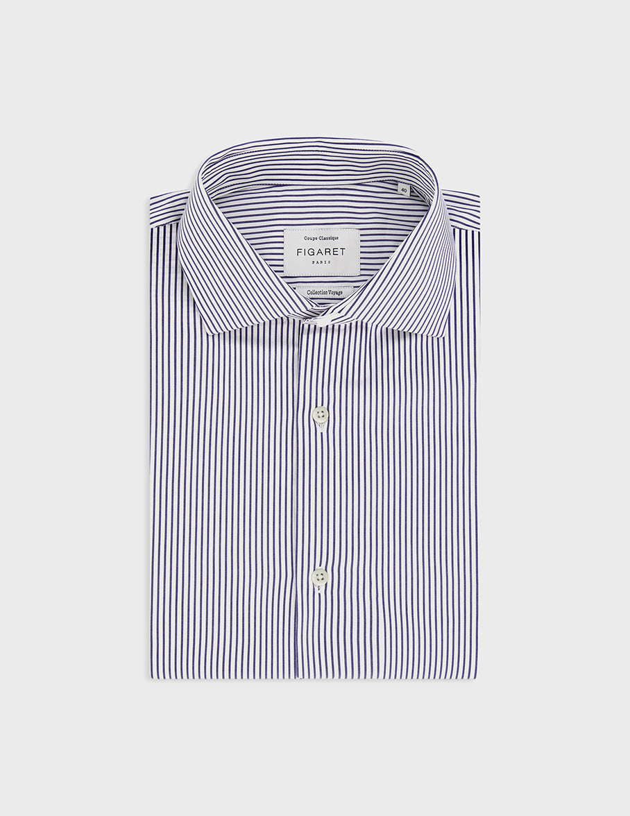 classic Navy blue striped shirt - Poplin - Italian Collar