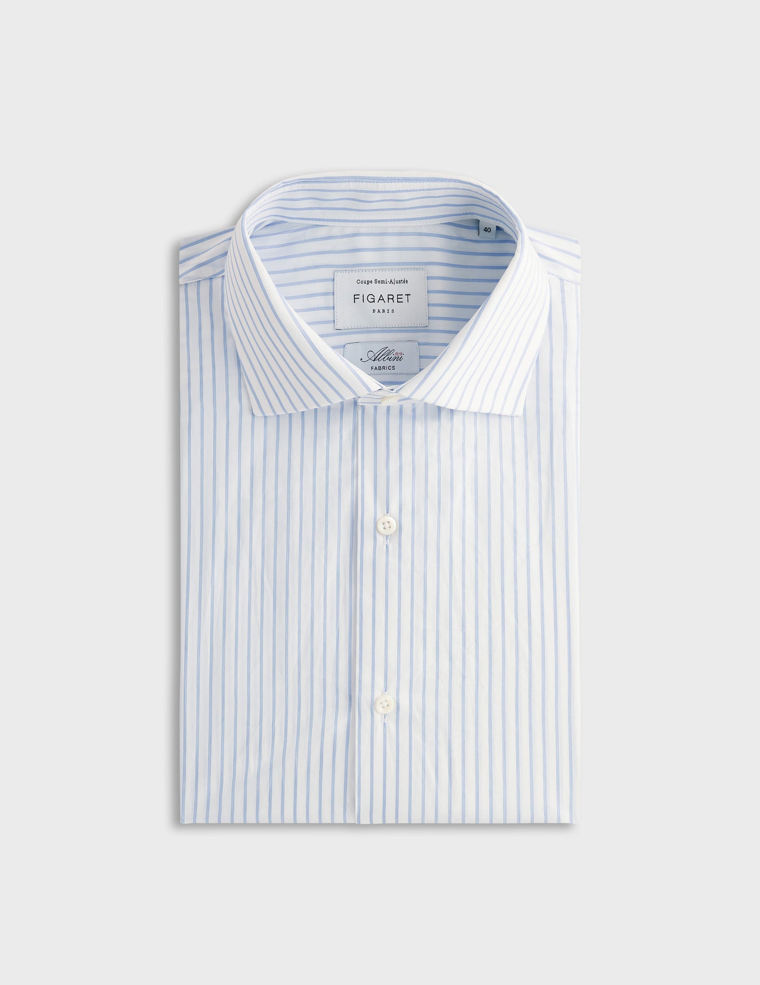 Blue striped semi-fitted shirt - Poplin - Italian Collar