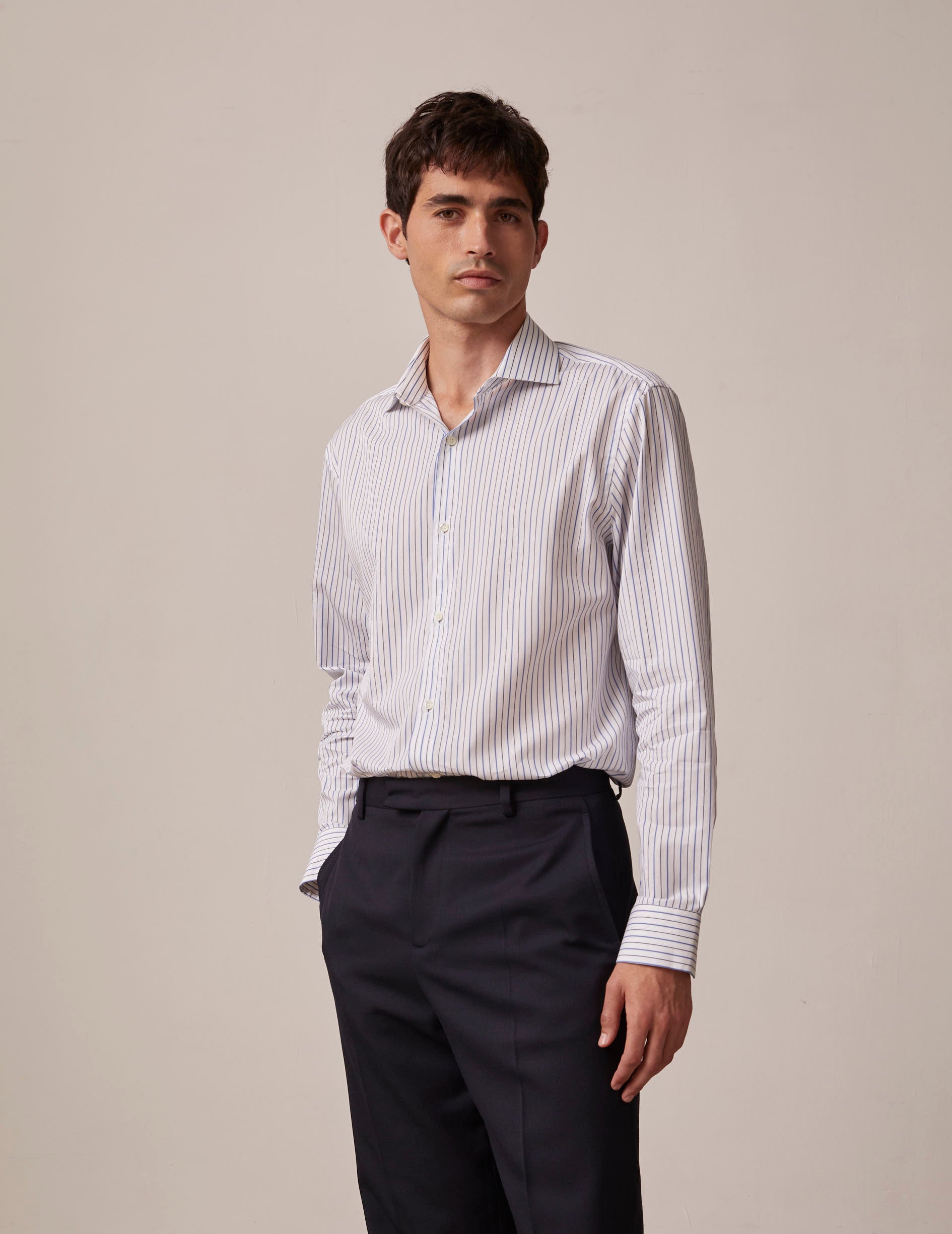 semi-fitted Blue striped shirt - Poplin - Italian Collar