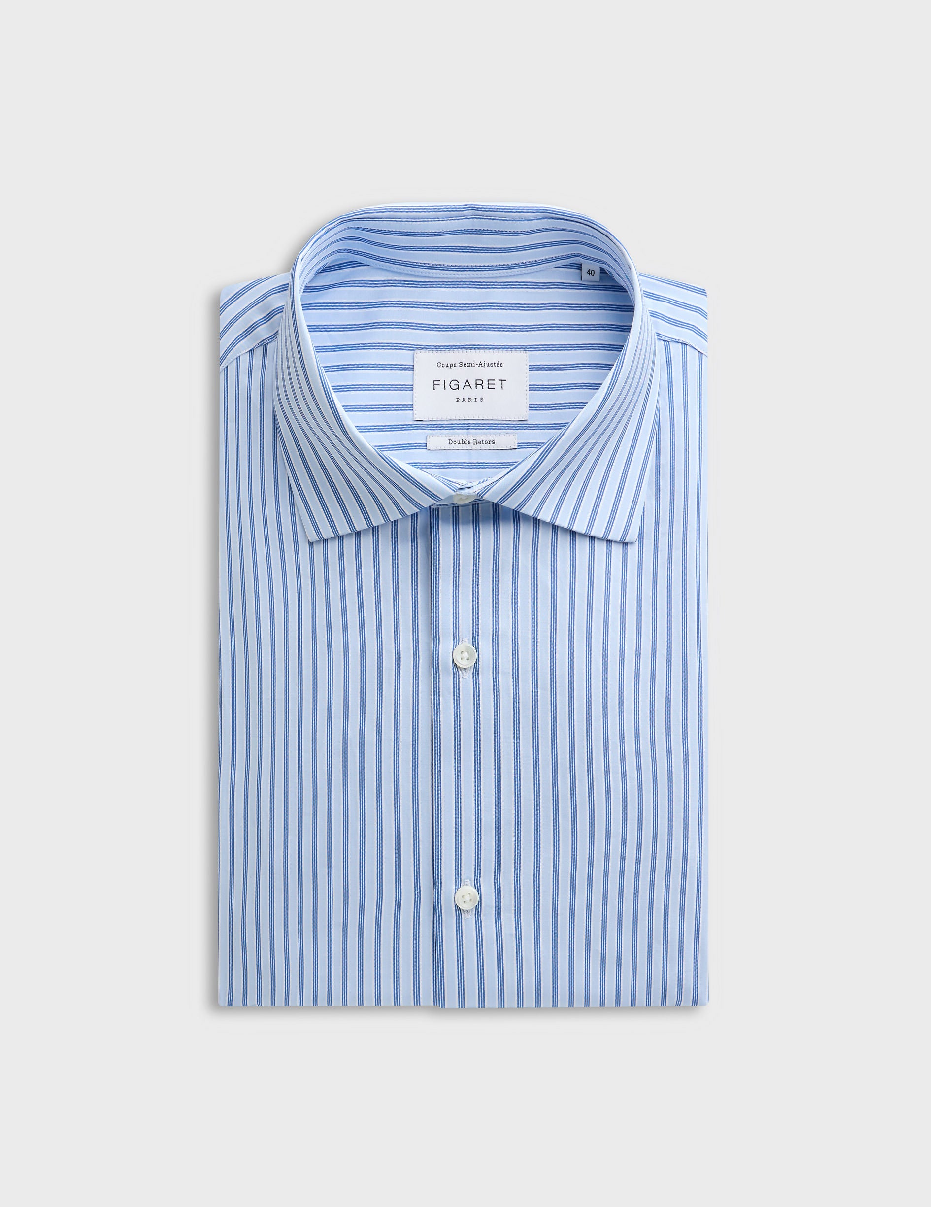 Blue striped semi-fitted shirt - Poplin - Italian Collar