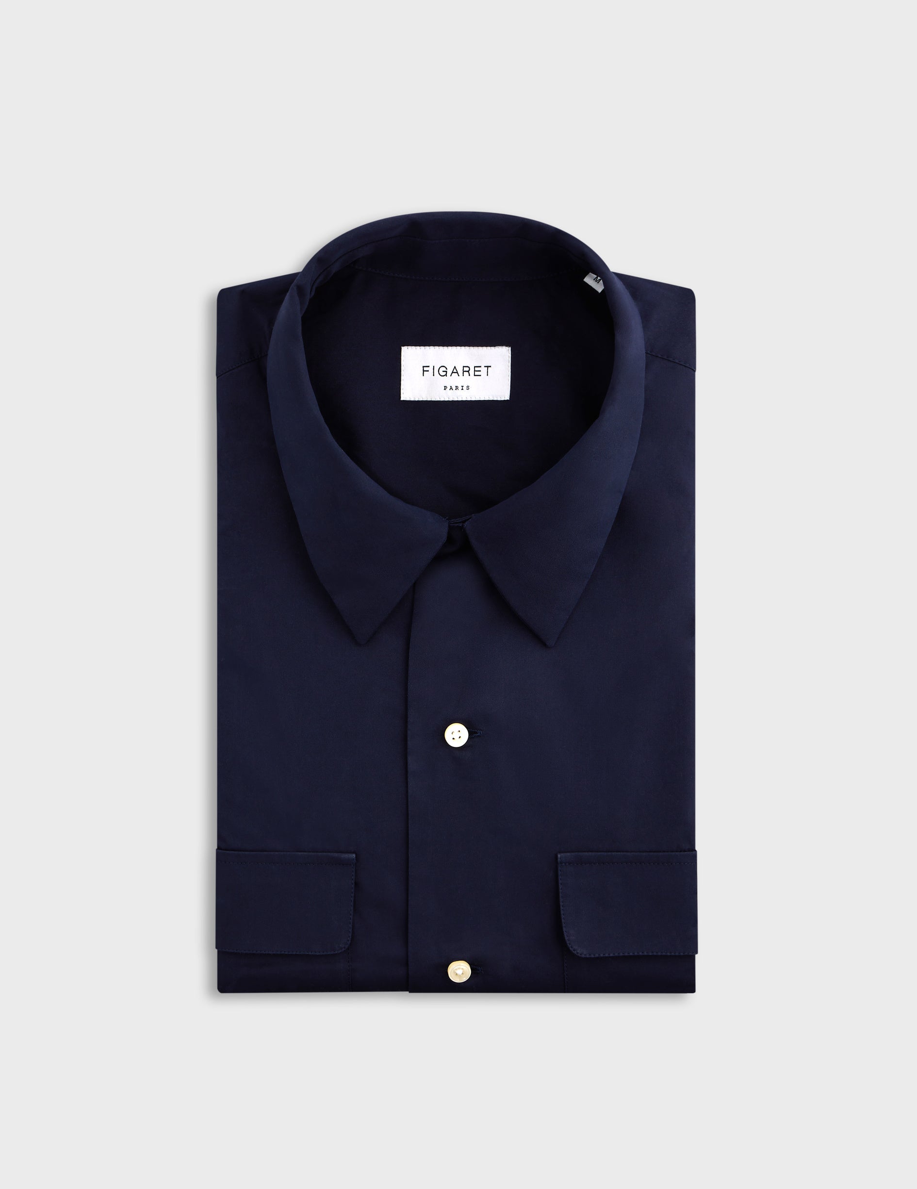 Navy blue Ivano shirt - Poplin - Cuban with bridle Collar