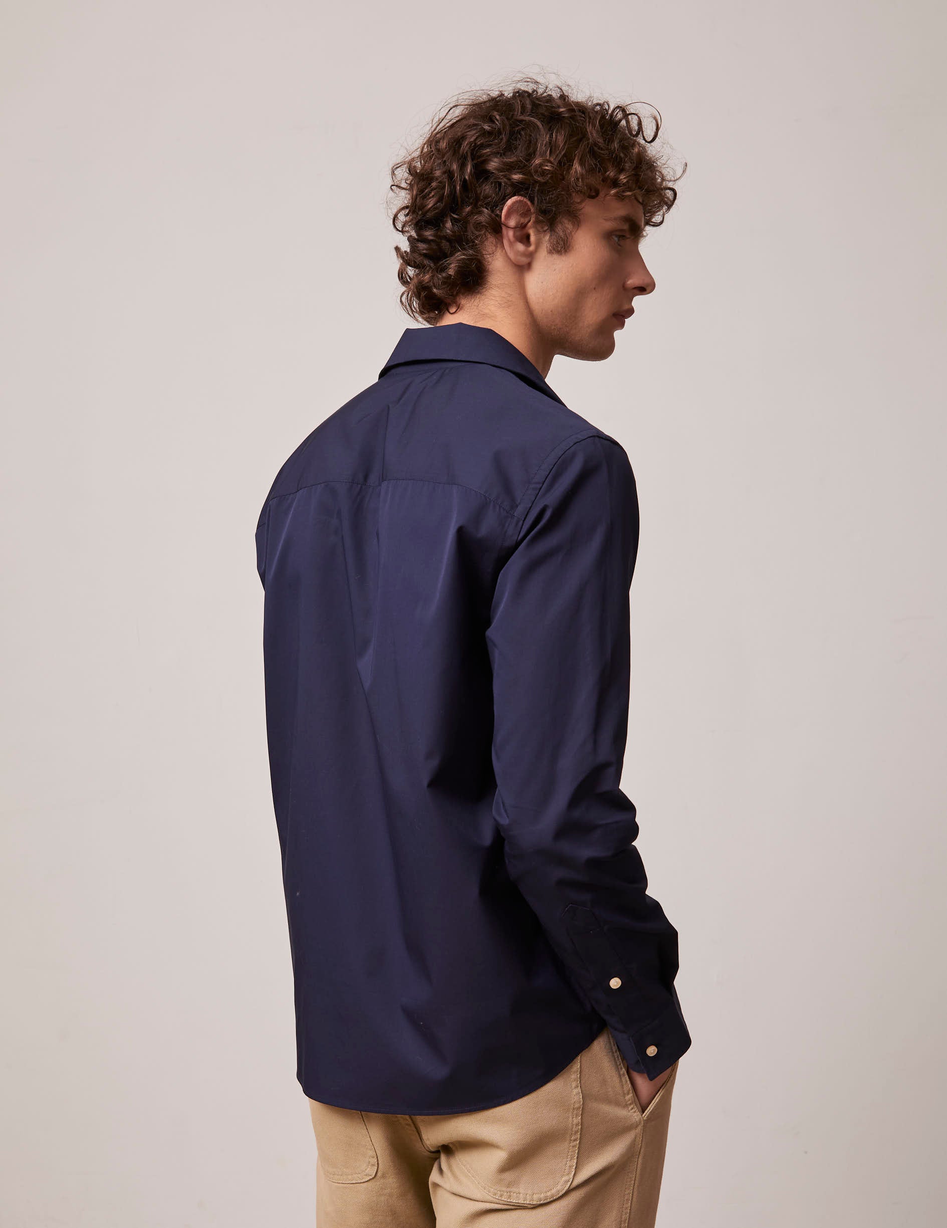 Navy blue Ivano shirt - Poplin - Cuban with bridle Collar