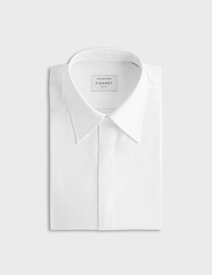 semi-fitted White hidden button placket prestige shirt 