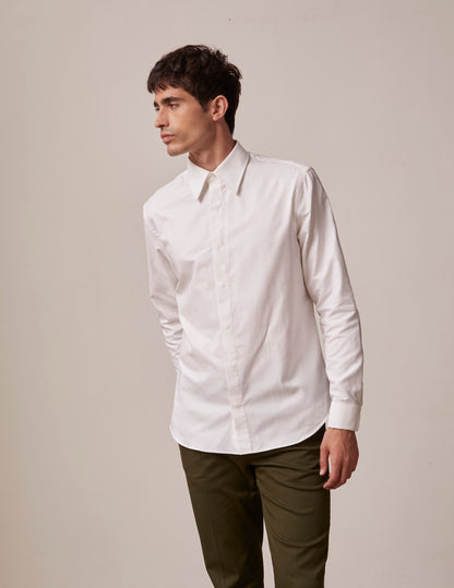 semi-fitted White hidden button placket prestige shirt 