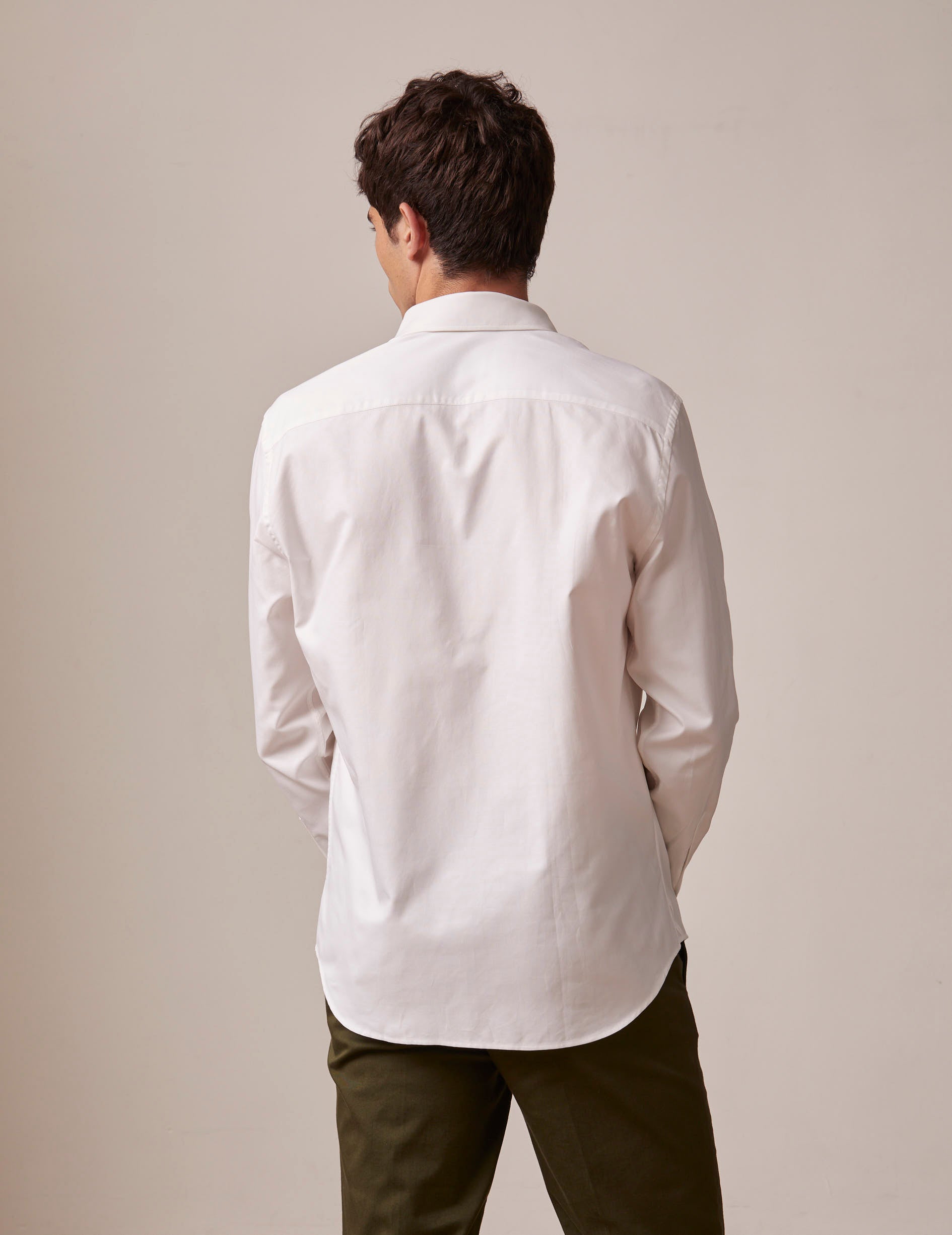 semi-fitted White hidden button placket prestige shirt  - Pinpoint - Majestic Collar - Musketeers Cuffs