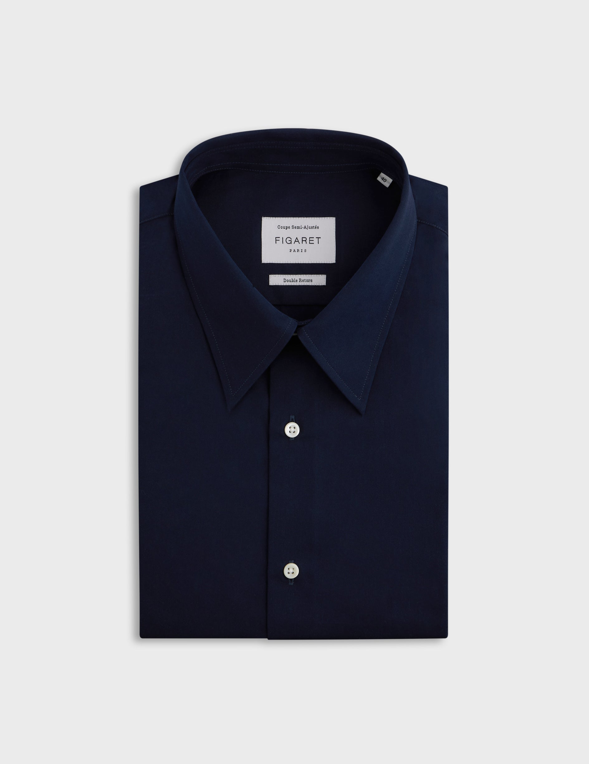 Navy blue semi-fitted shirt - Poplin - Majestic Collar